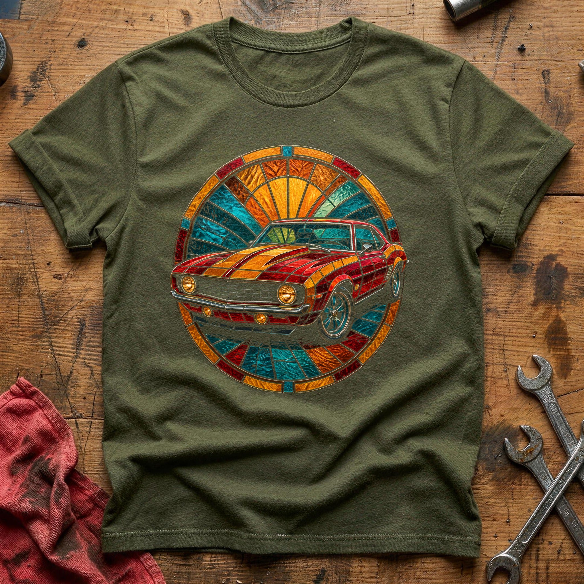 Stained Glass Muscle 21 T-Shirt - Military Green