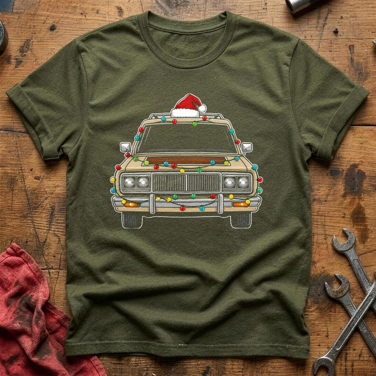 Station Wagon Christmas Lights 39 T-Shirt - Military Green