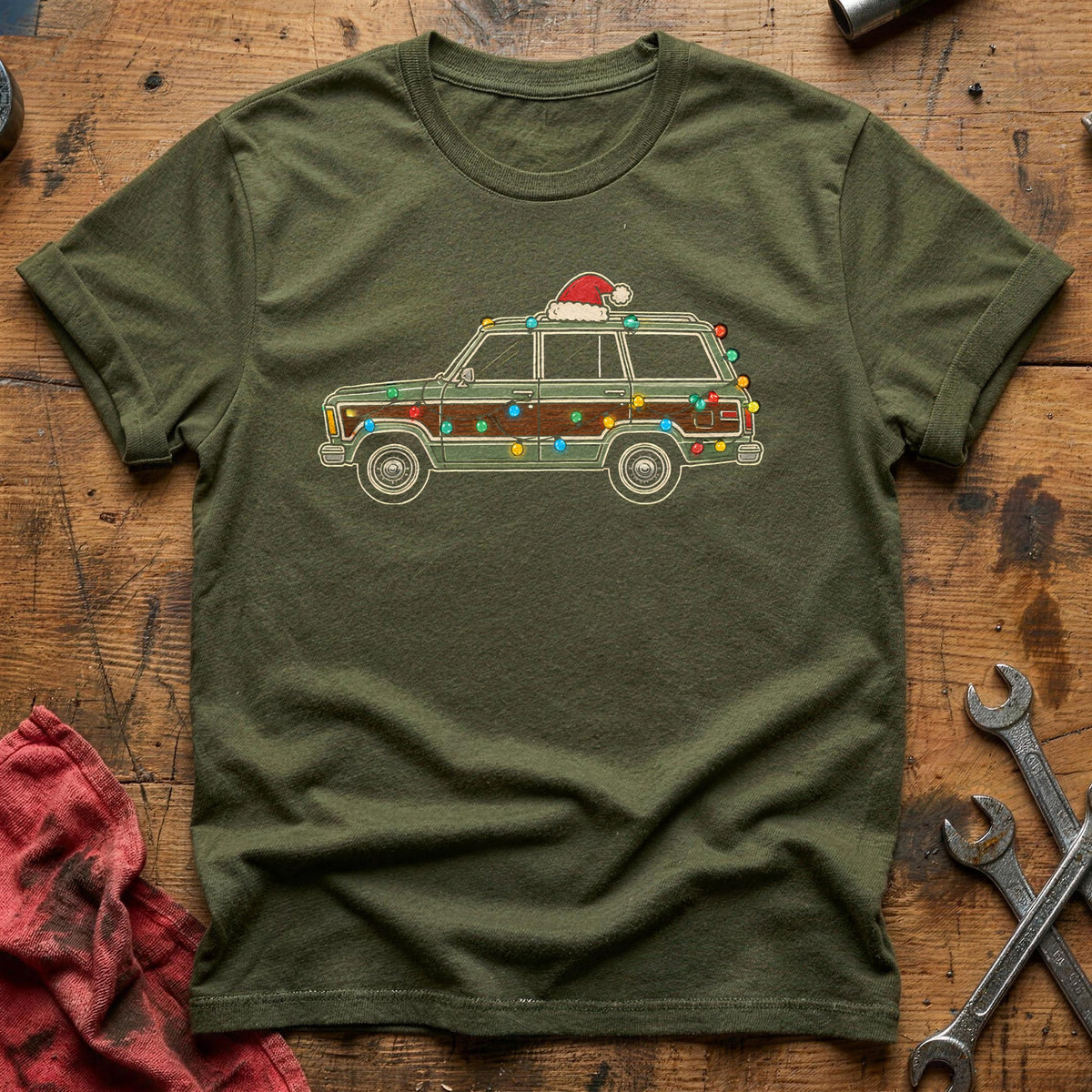 Station Wagon Christmas Lights 42 T-Shirt - Military Green