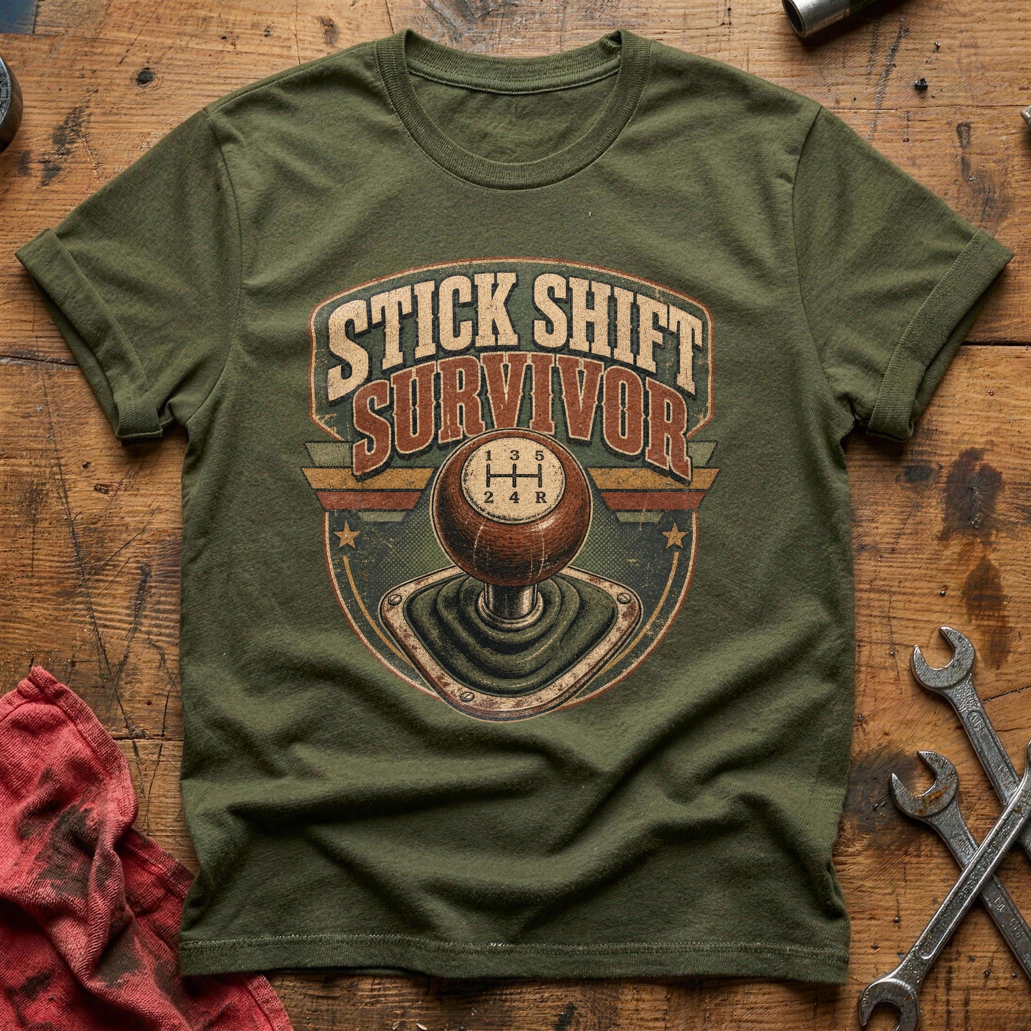 Stick Shift Survivor T-Shirt - Military Green
