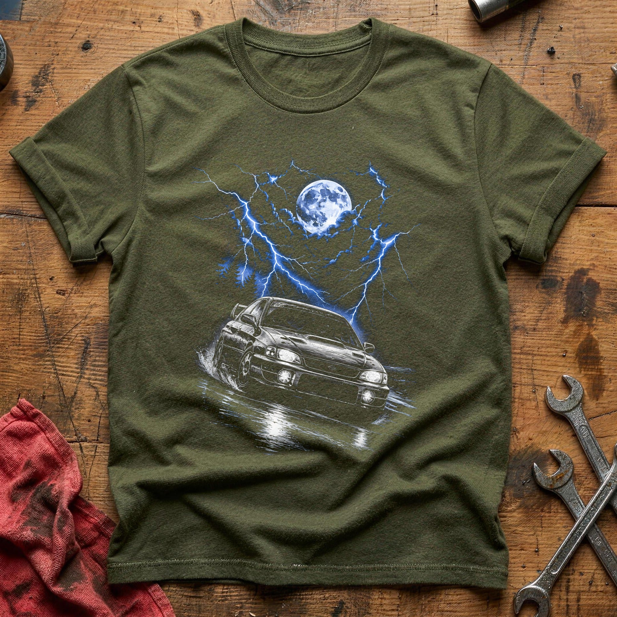 Storm Chasing Lightning T-Shirt - Military Green