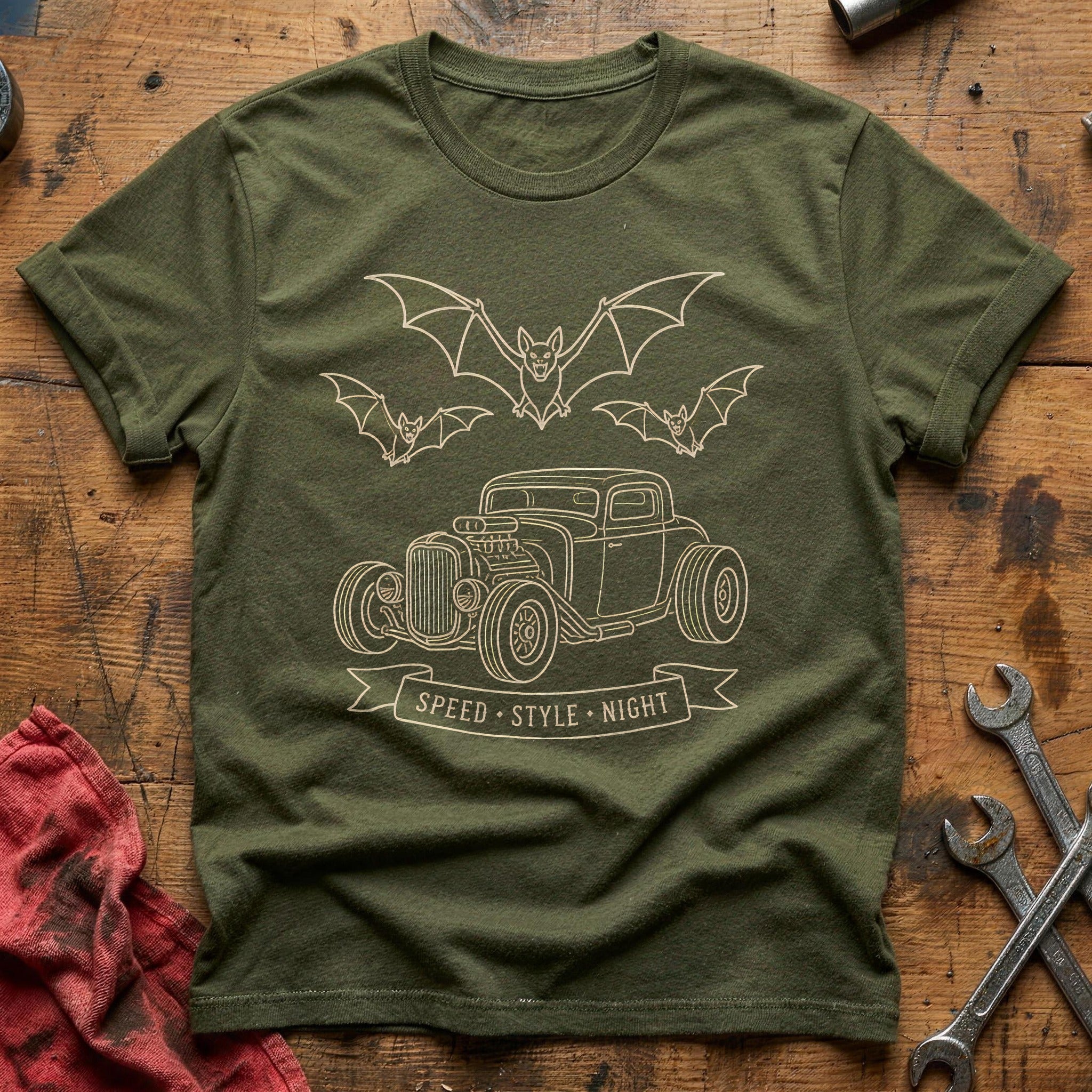 Three Bats Hotrod 71 T-Shirt - Military Green