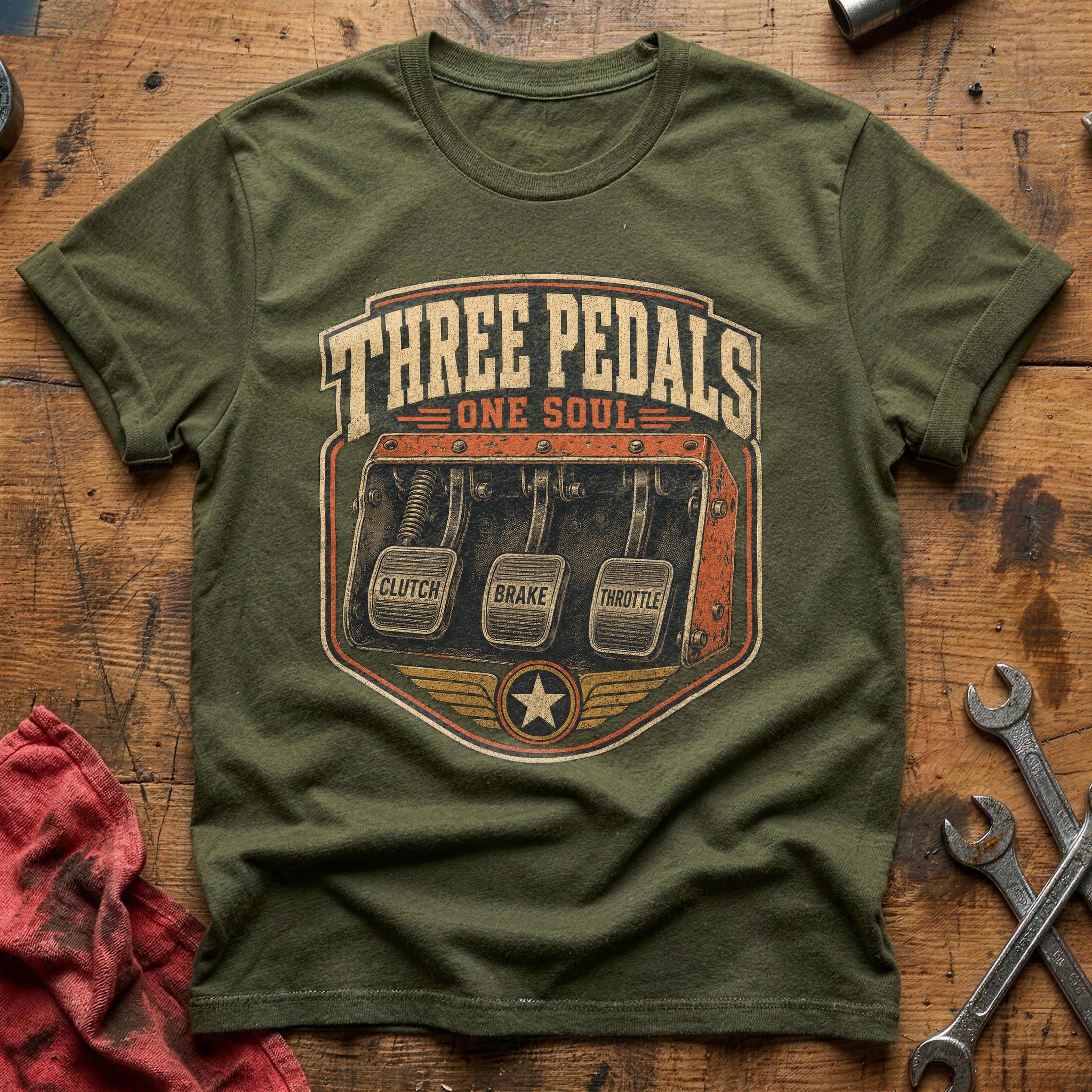Three Pedals, One Soul T-Shirt - Military Green