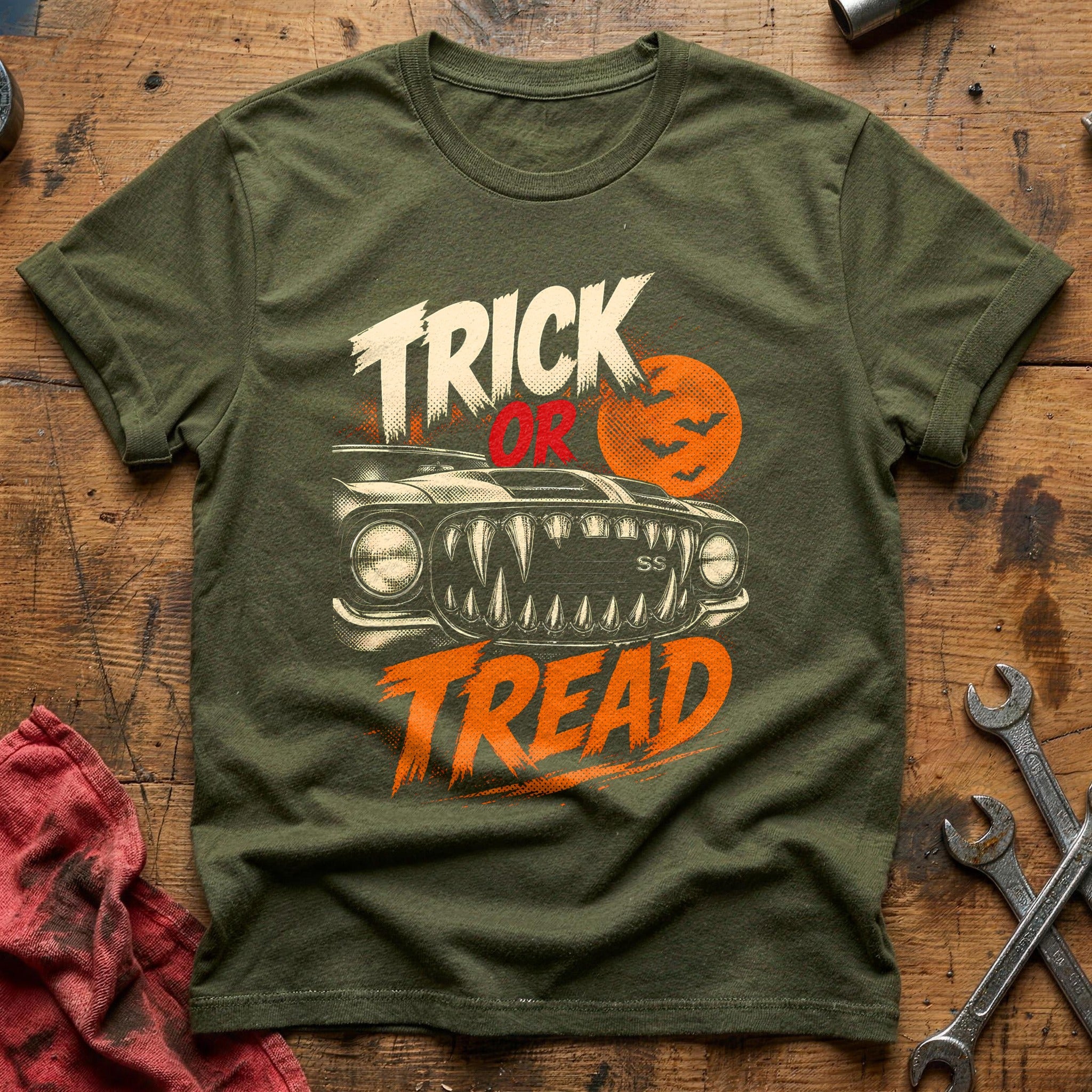 Trick Or Tread Fangs 19 T-Shirt - Military Green