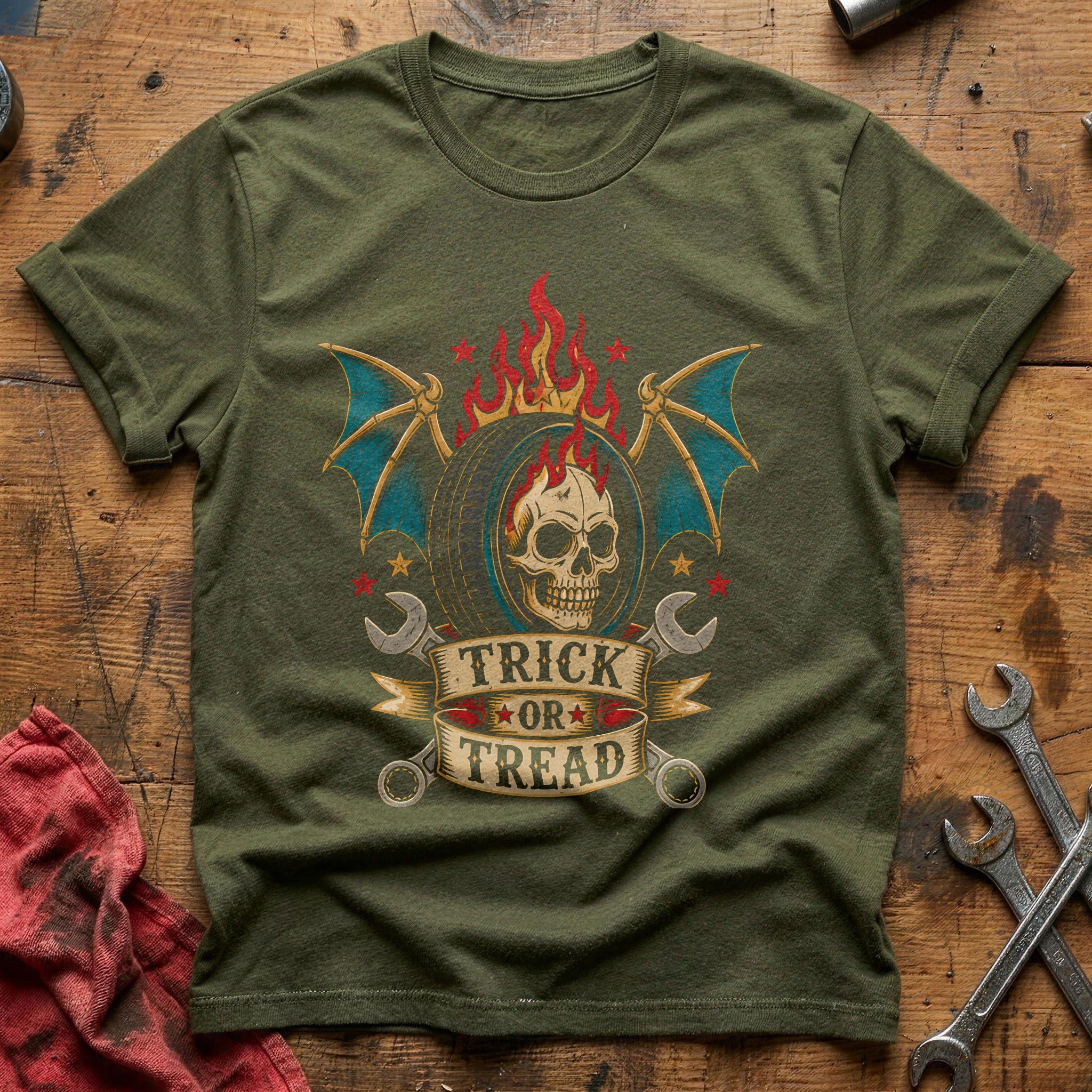Trick Or Tread Tattoo 32 T-Shirt - Military Green