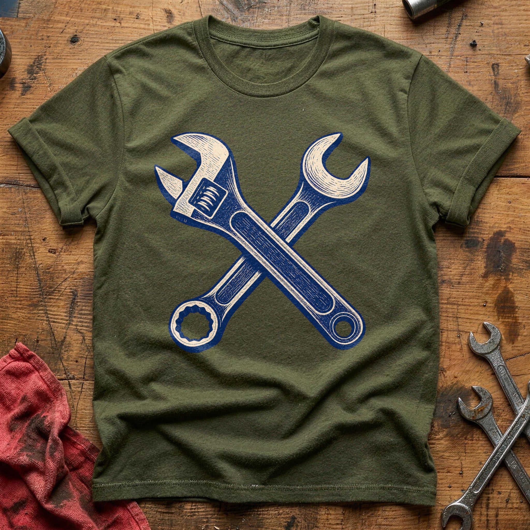 Two-Wrench Garage T-Shirt - Military Green