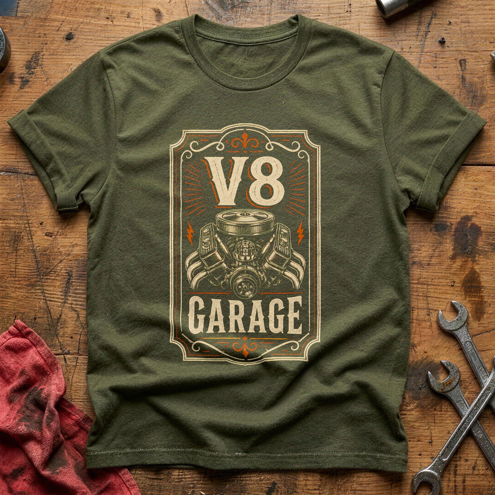 V8 Garage Matchbook 63 T-Shirt - Military Green