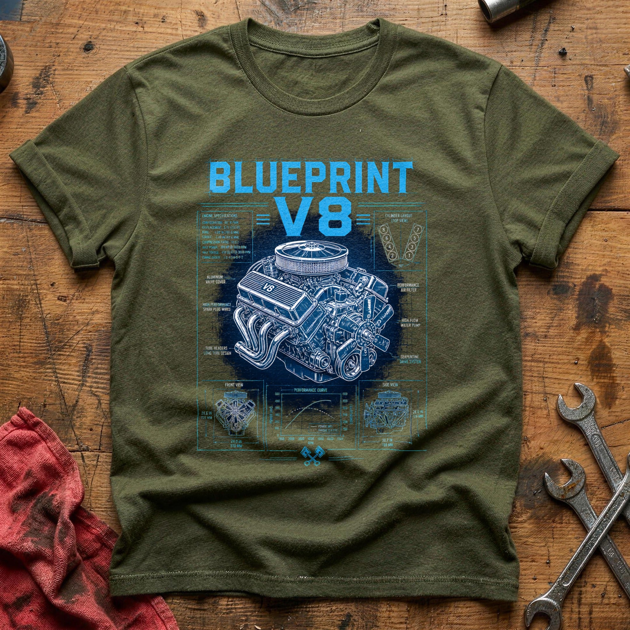 V8 Spec Sheet T-Shirt - Military Green