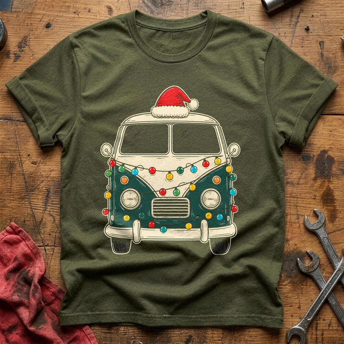 Van Christmas Lights 46 T-Shirt - Military Green