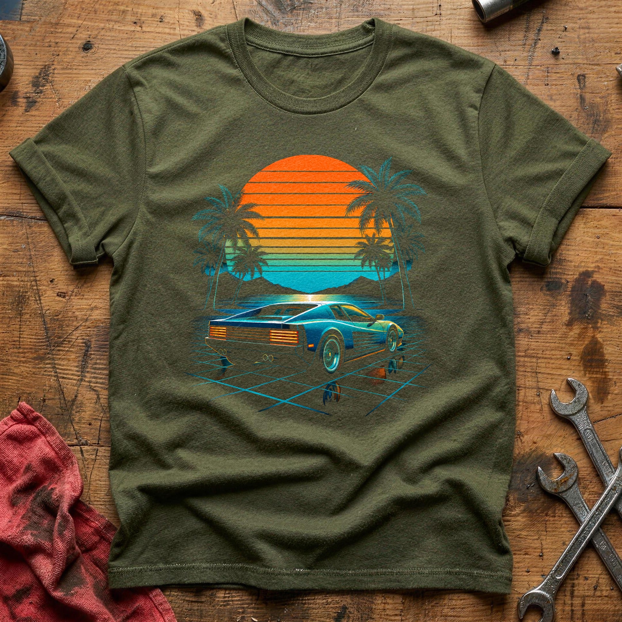 Vaporwave Car 50 T-Shirt - Military Green