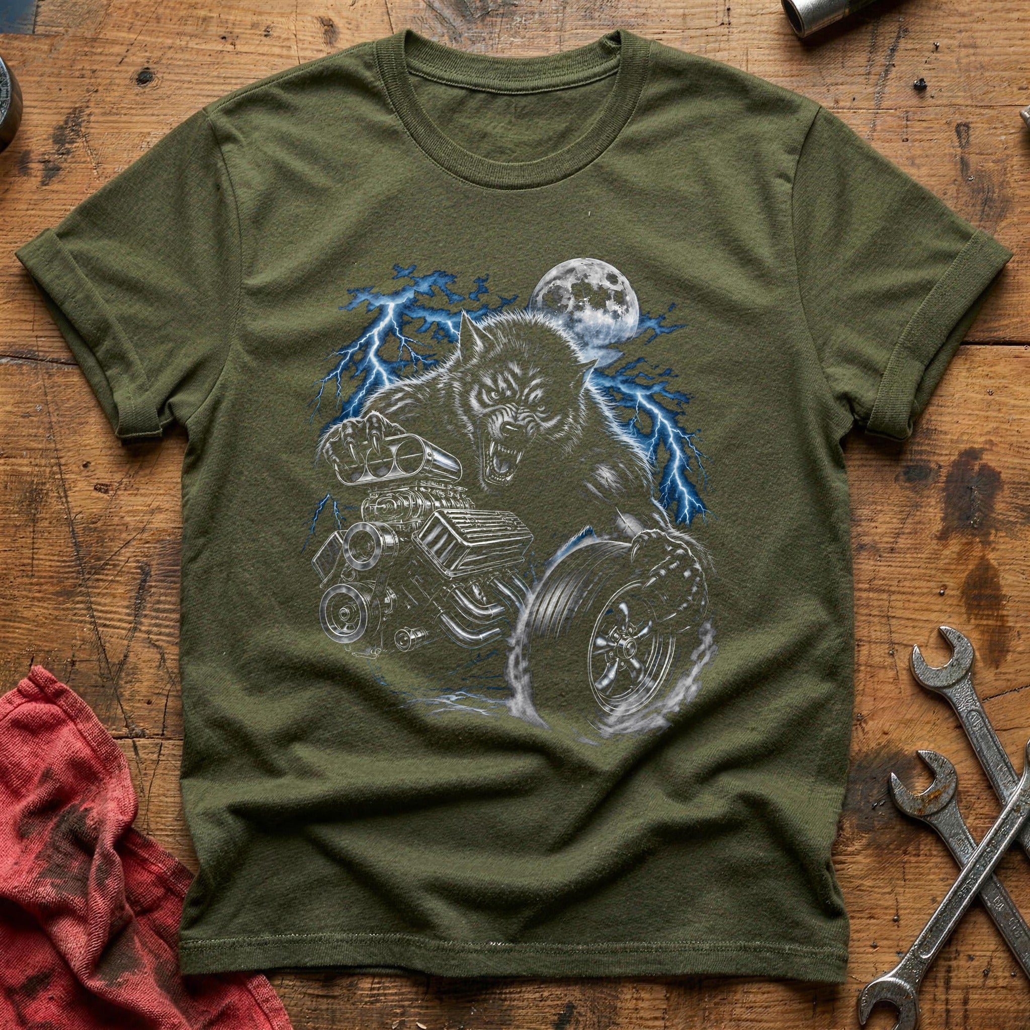 Werewolf V8 Engine 82 T-Shirt - Military Green