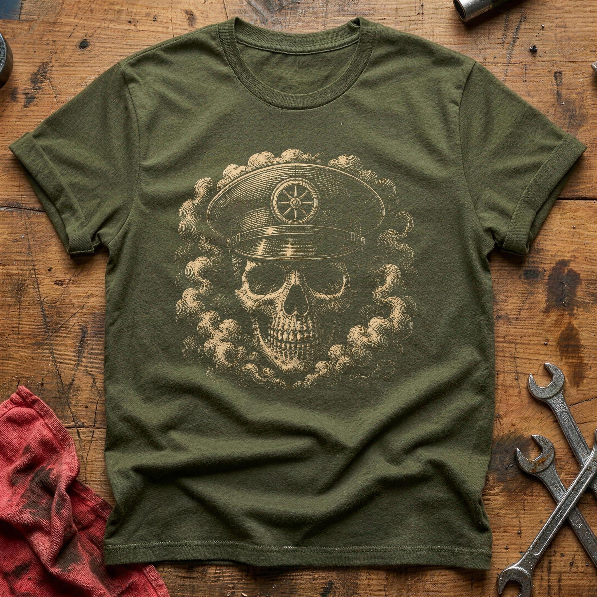 Wheel Cap Skull T-Shirt - Military Green
