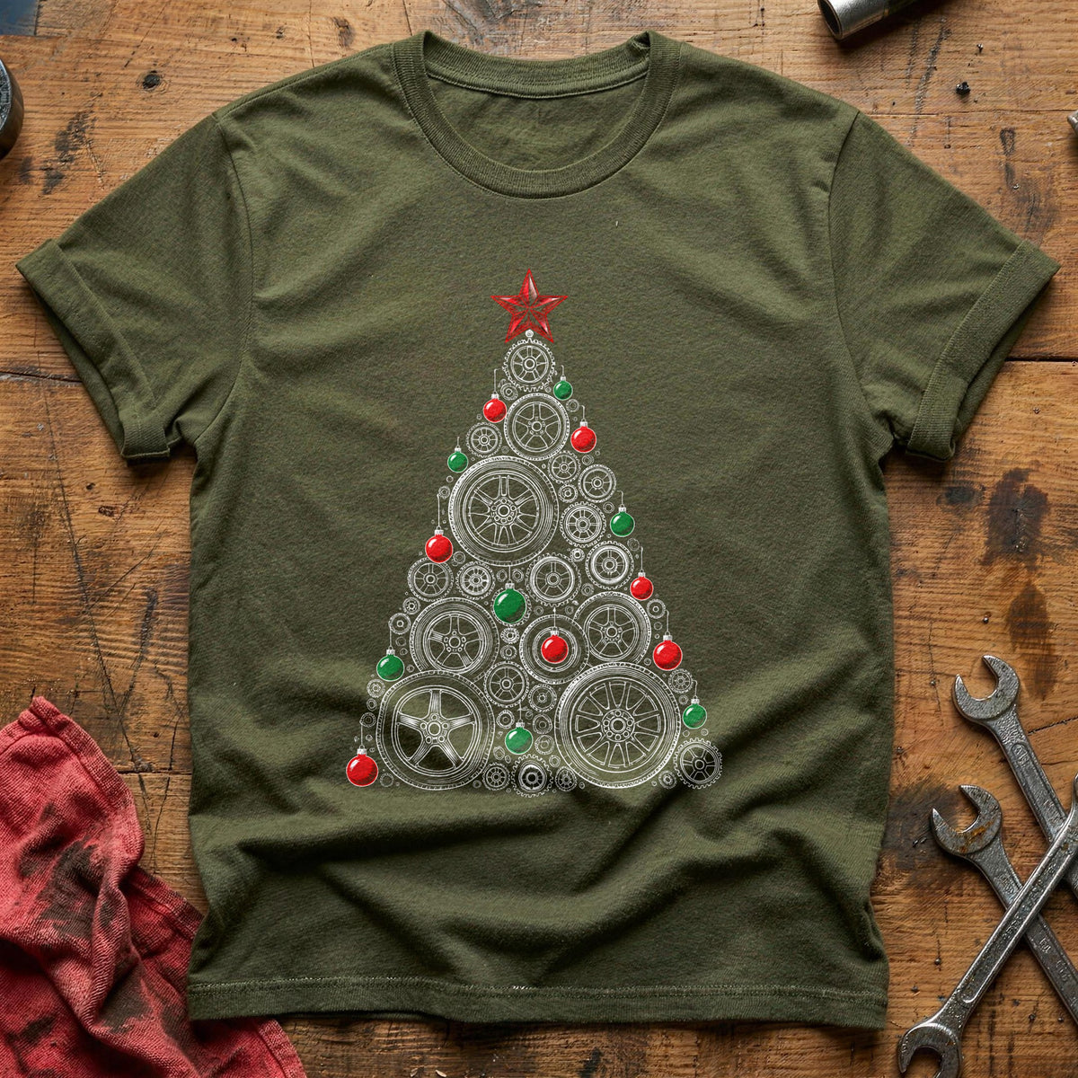 Wheels Gears Tree 88 T-Shirt - Military Green