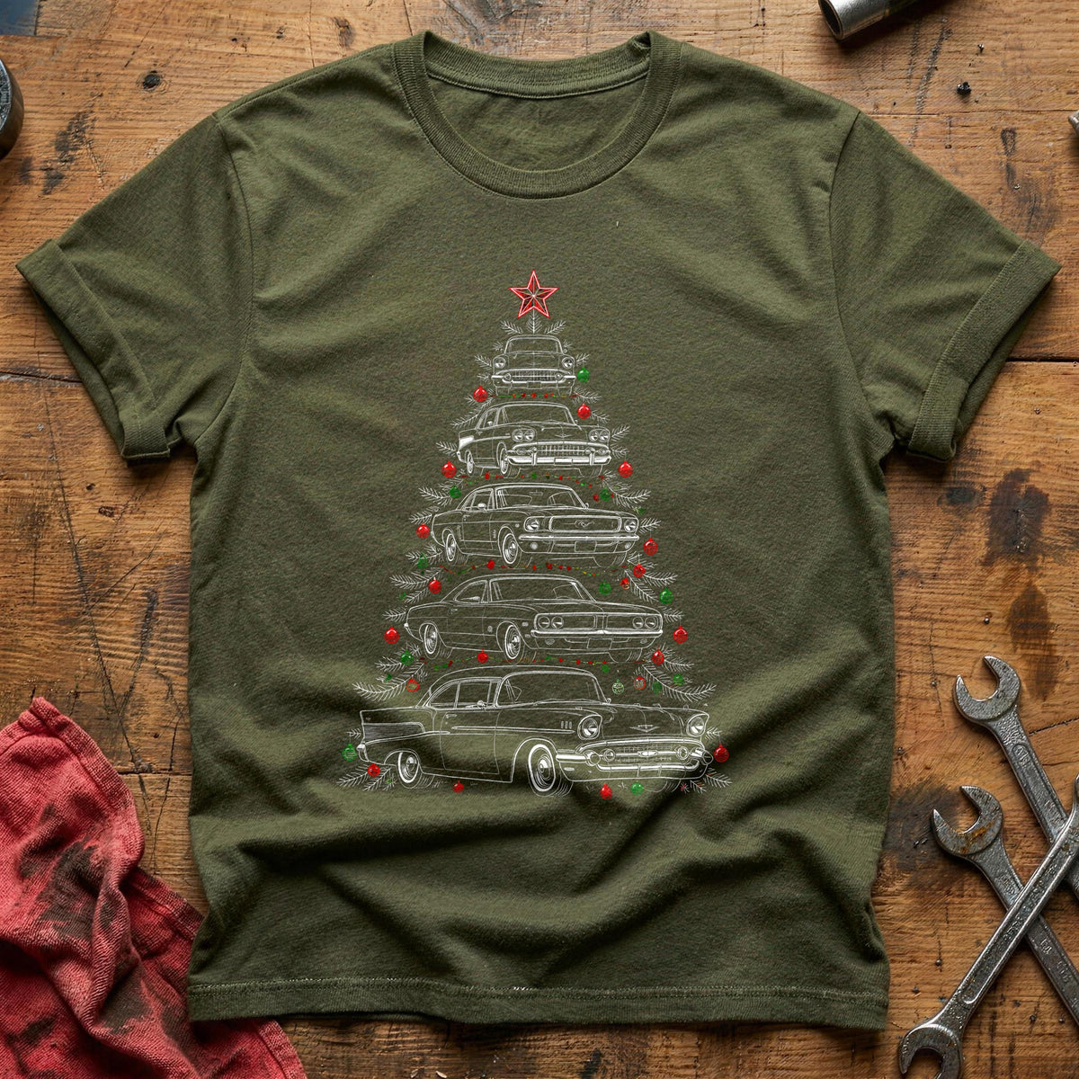 Whiteline Car Tree Baubles 27 T-Shirt - Military Green
