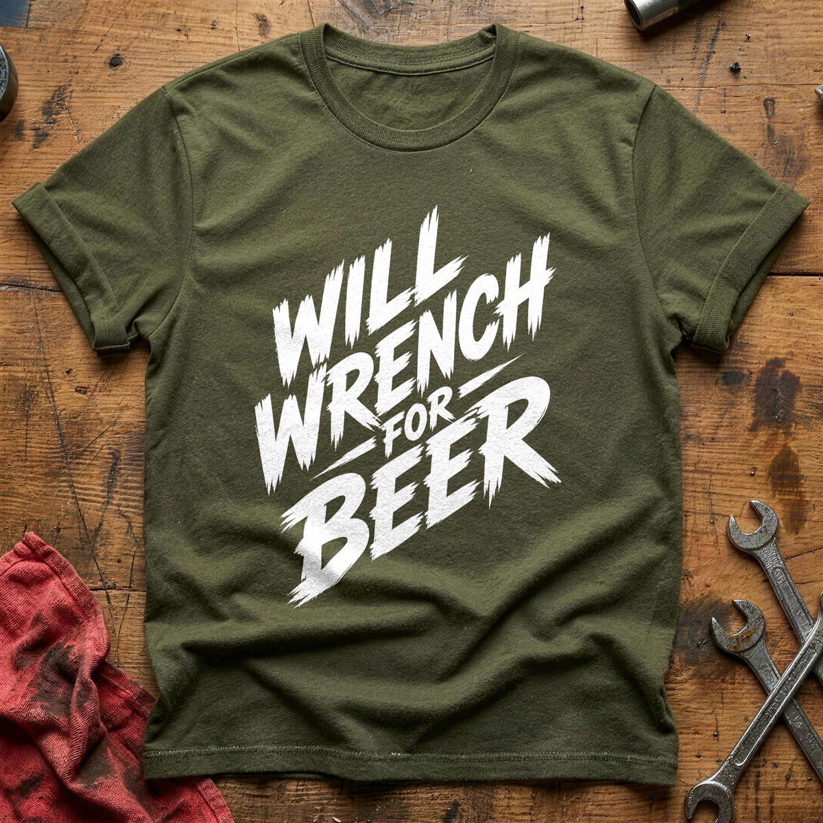 Will Wrench For Beer 37 T-Shirt - Military Green