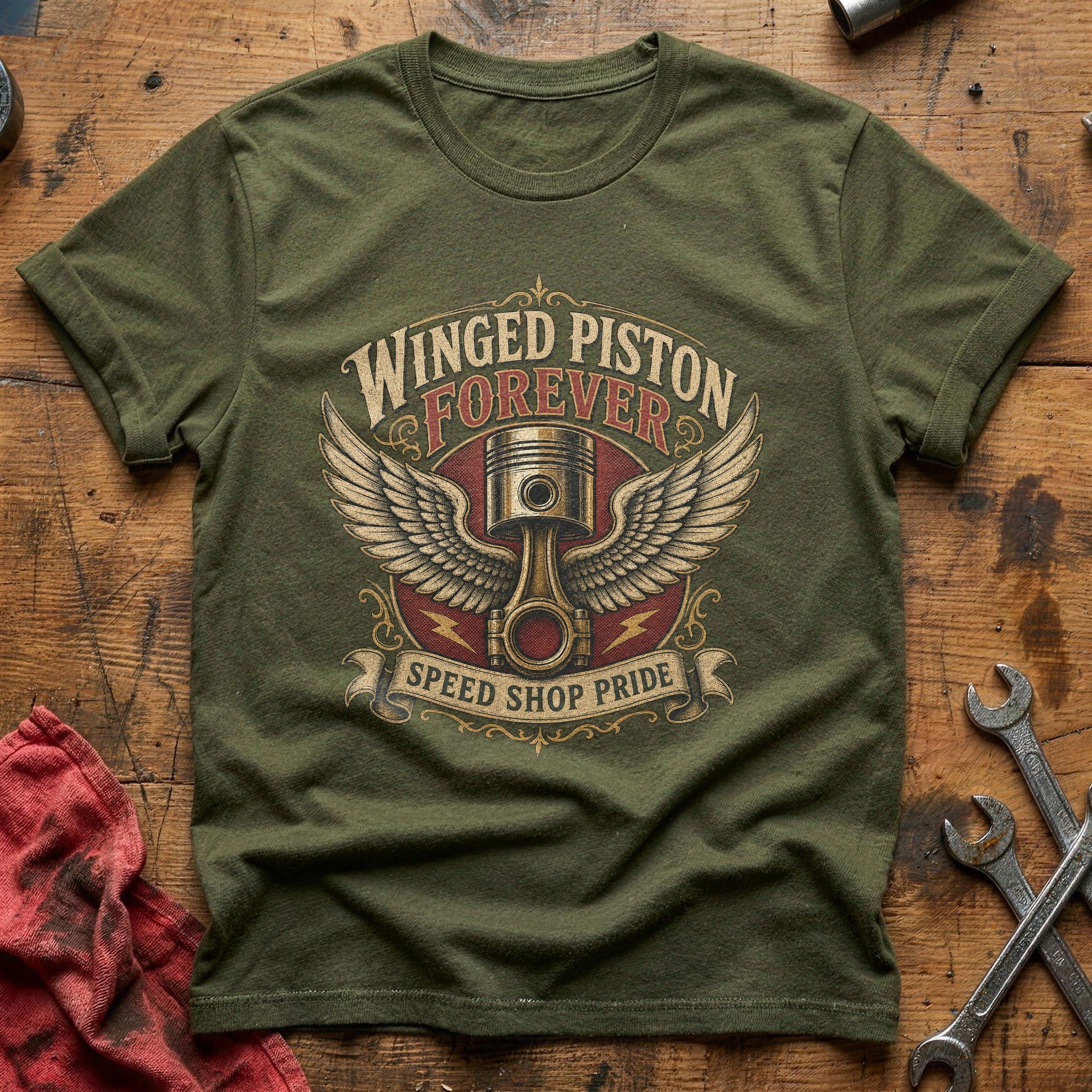 Winged Piston Forever T-Shirt - Military Green
