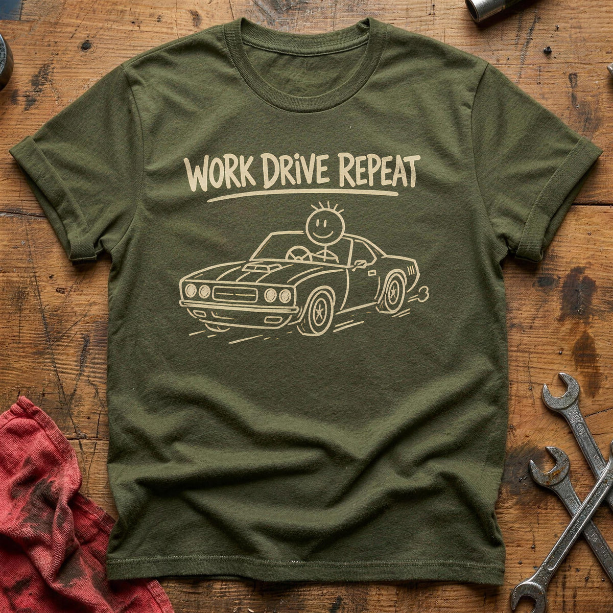 Work Drive Repeat 13 T-Shirt - Military Green