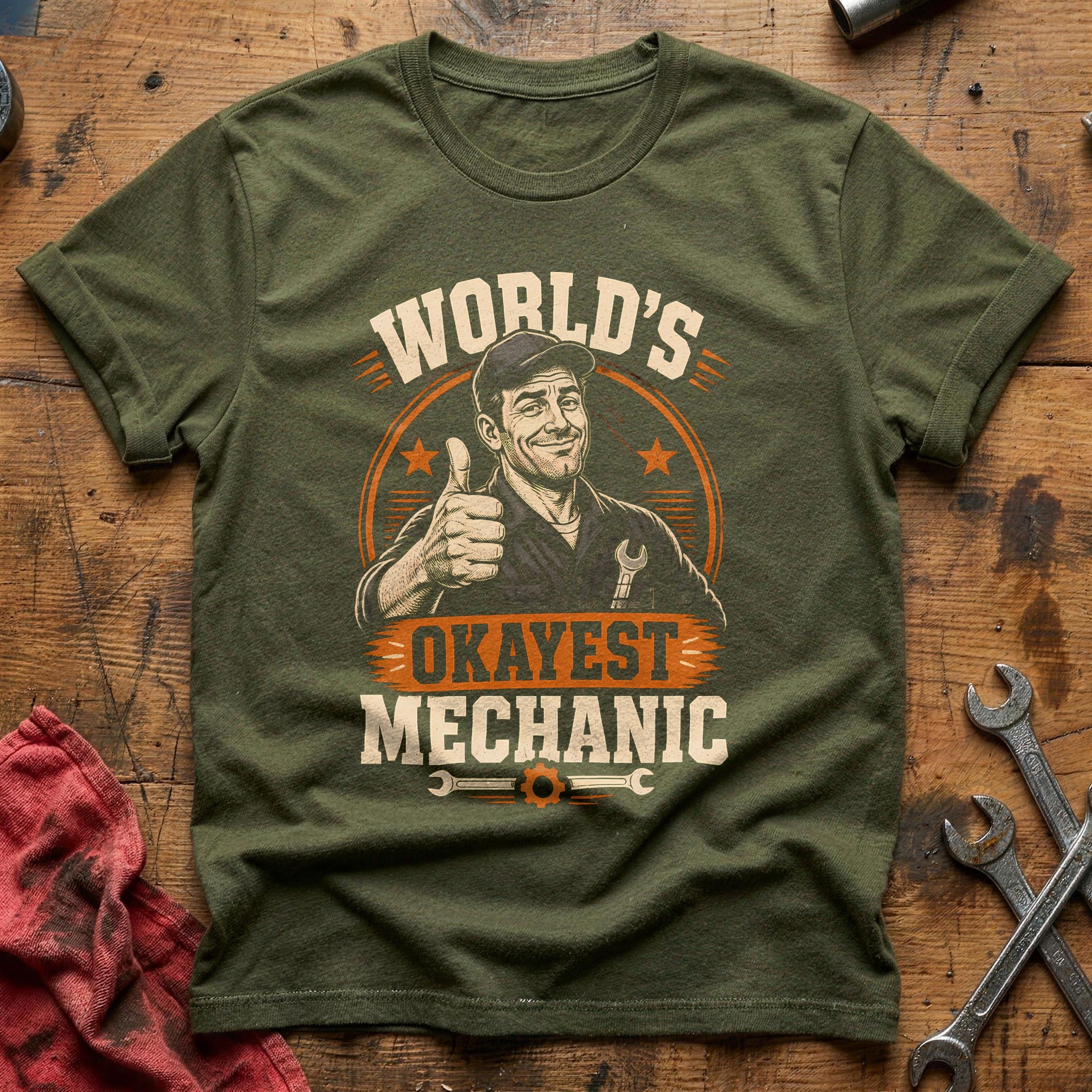 Worlds Okayest Mechanic 65 T-Shirt - Military Green