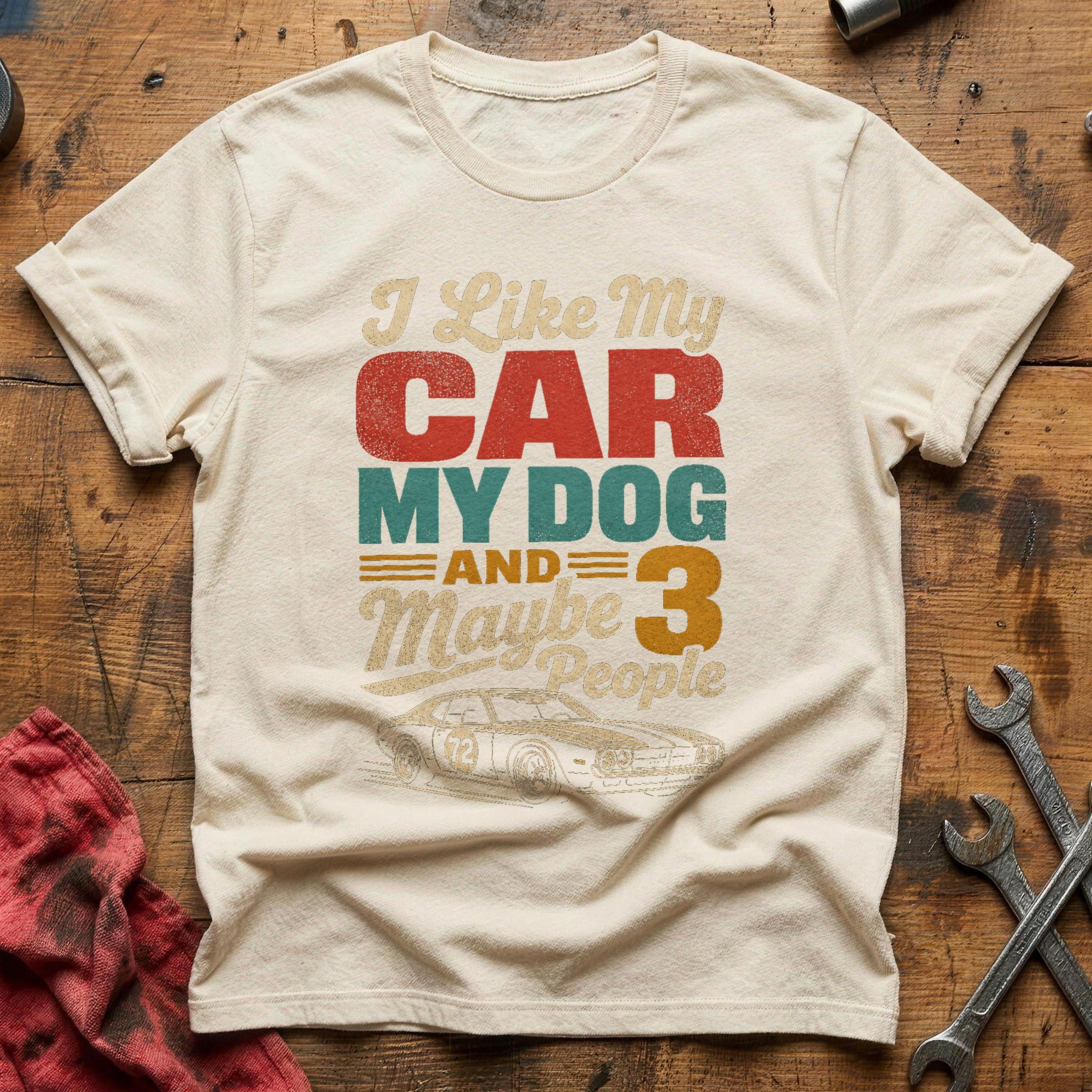 My Car, My Dog, 3 People T-Shirt - Natural