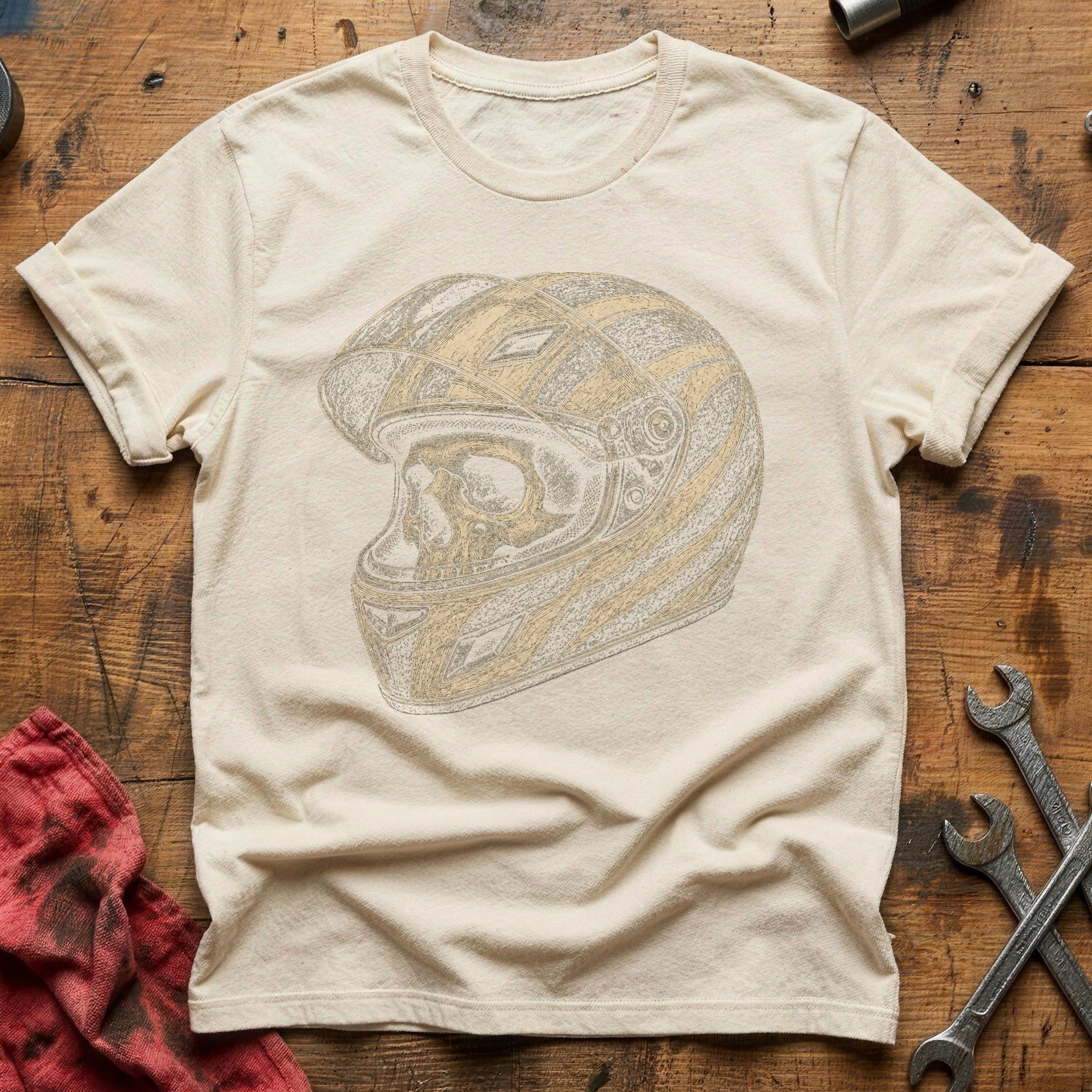 Sketch Racer Skull T-Shirt - Natural