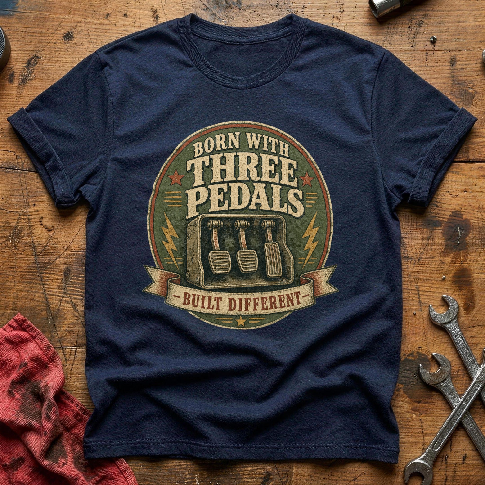 Born with Three Pedals T-Shirt - Navy