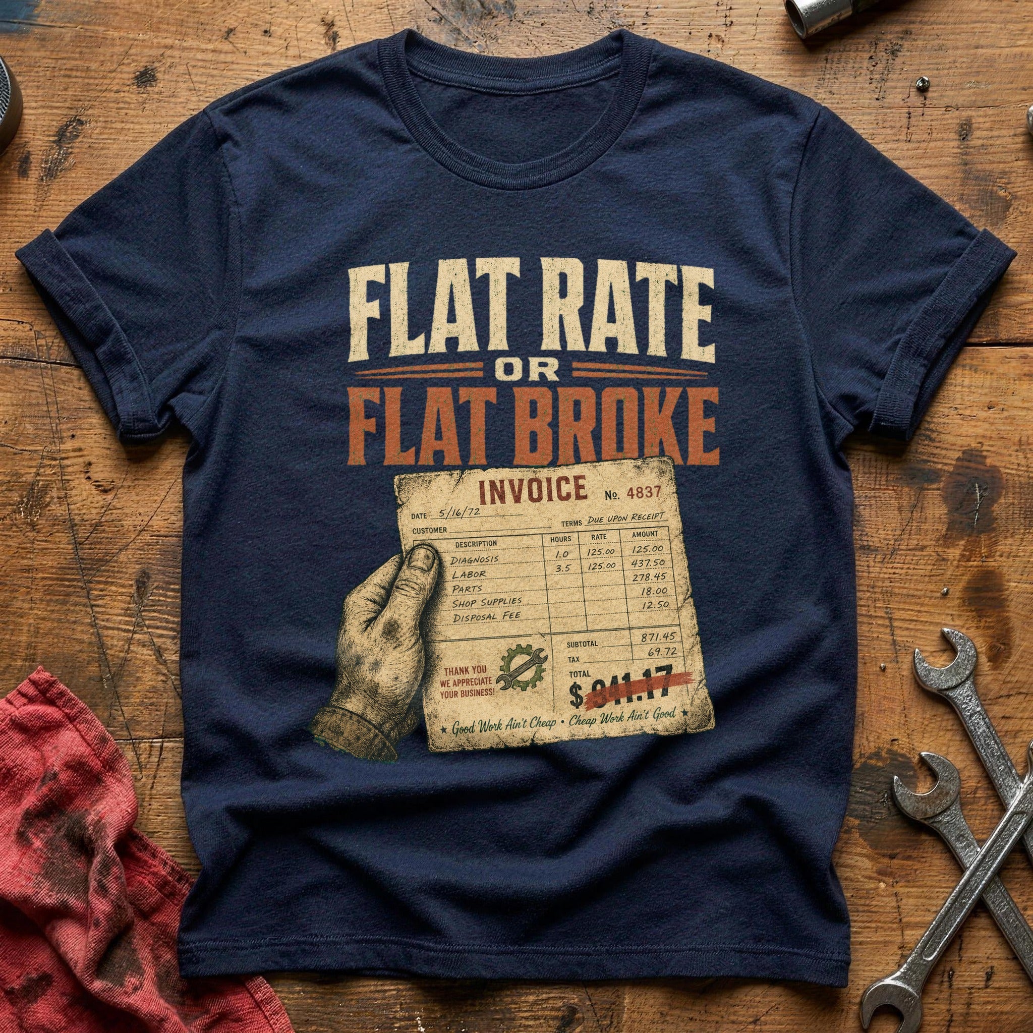 Flat Rate or Flat Broke T-Shirt - Navy