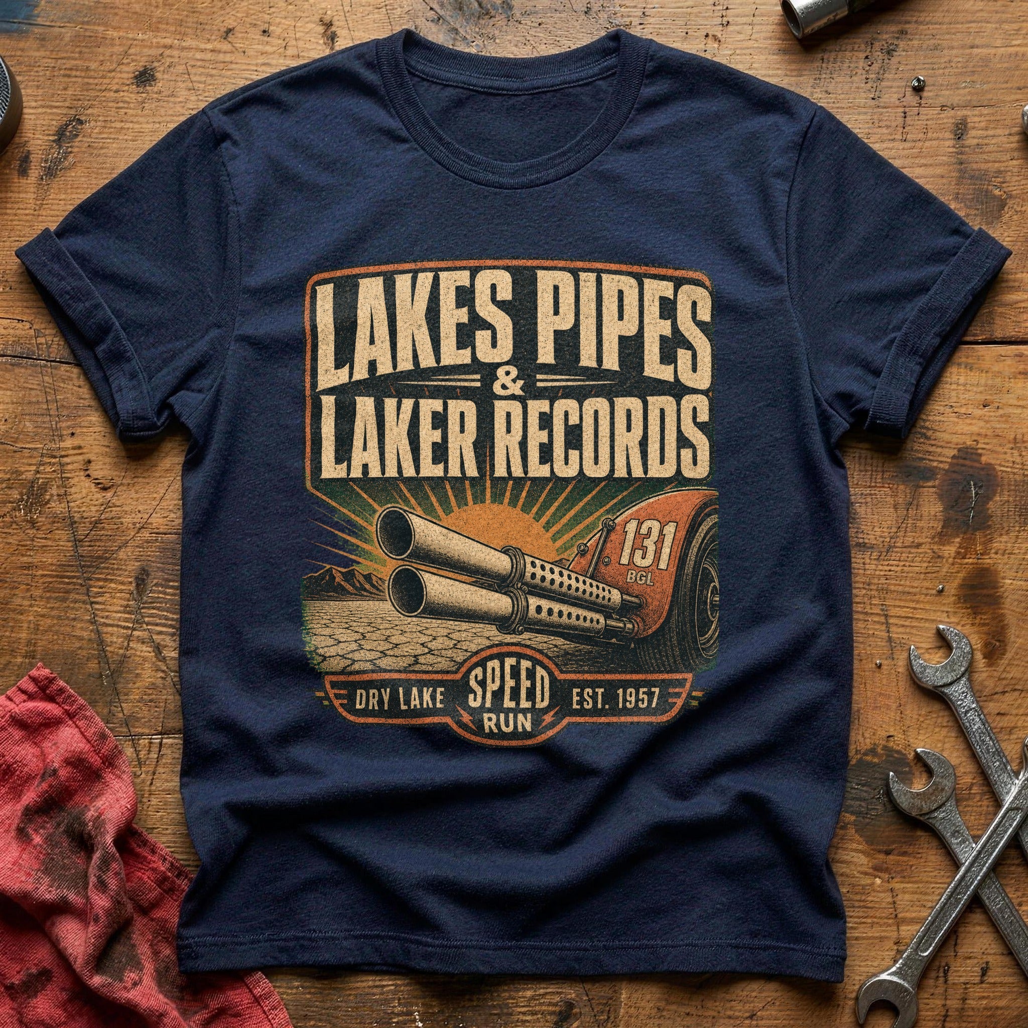 Lakes Pipes & Laker Records T-Shirt - Navy