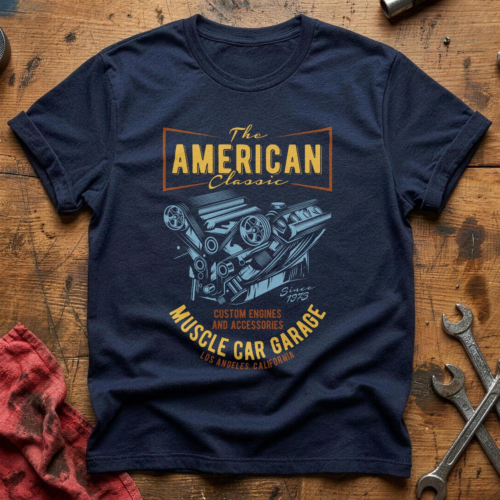 American classic muscle car garage T-Shirt - Navy