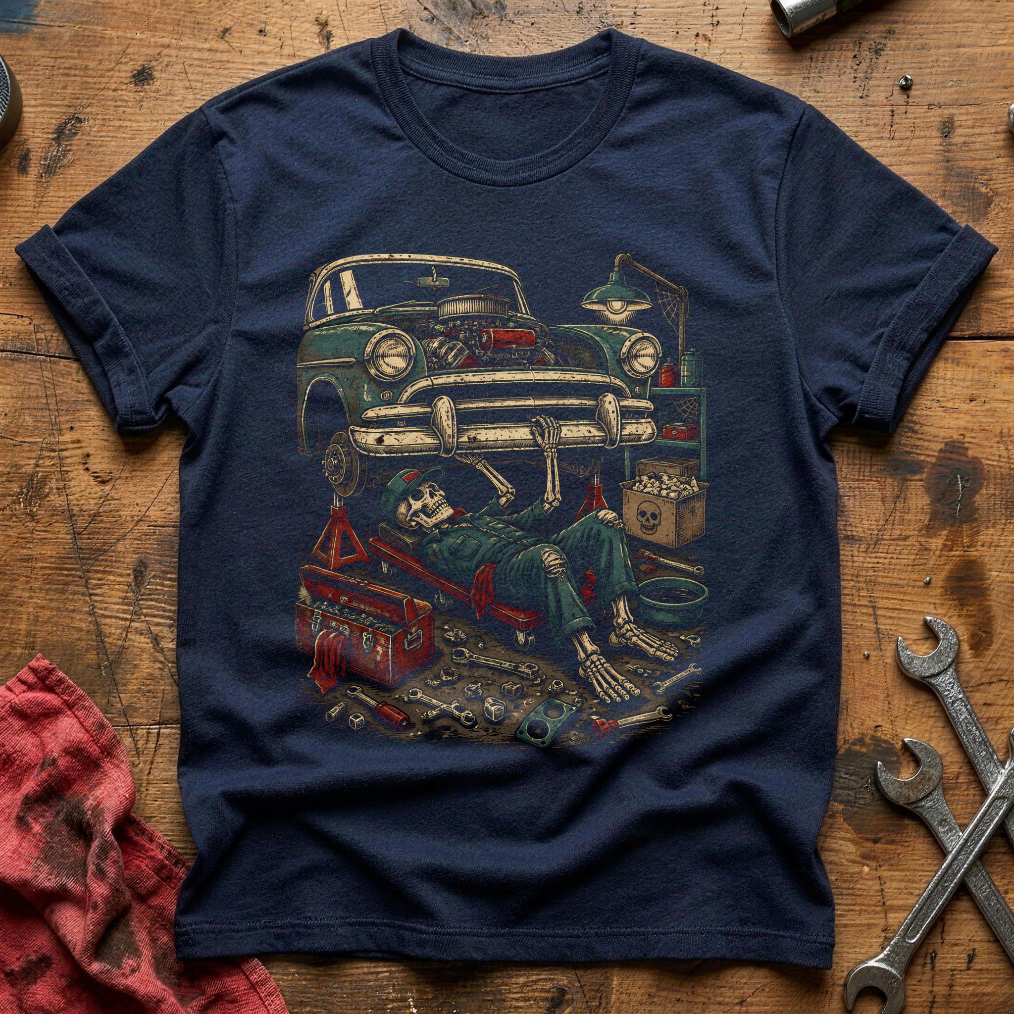 Bones Under Hood T-Shirt - Navy