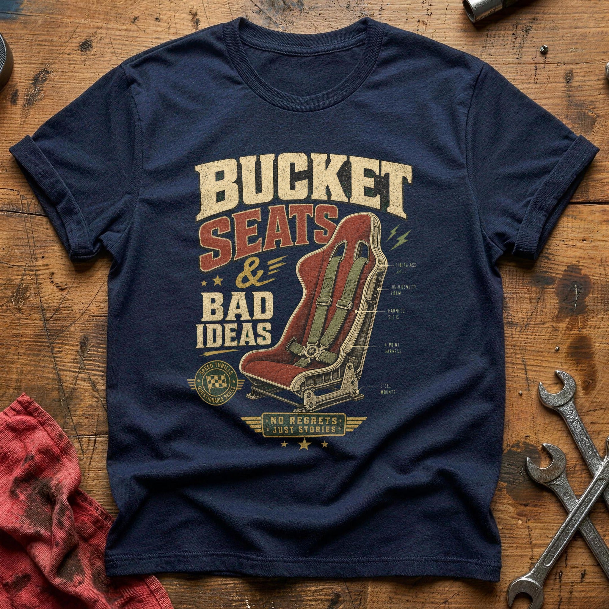 Bucket Seats & Bad Ideas T-Shirt - Navy