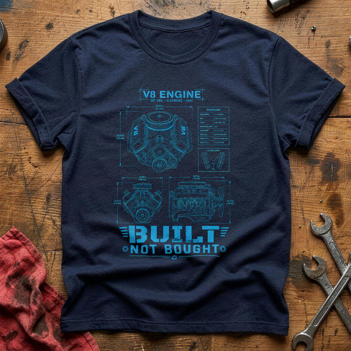 Built Not Bought Blueprint 47 T-Shirt - Navy