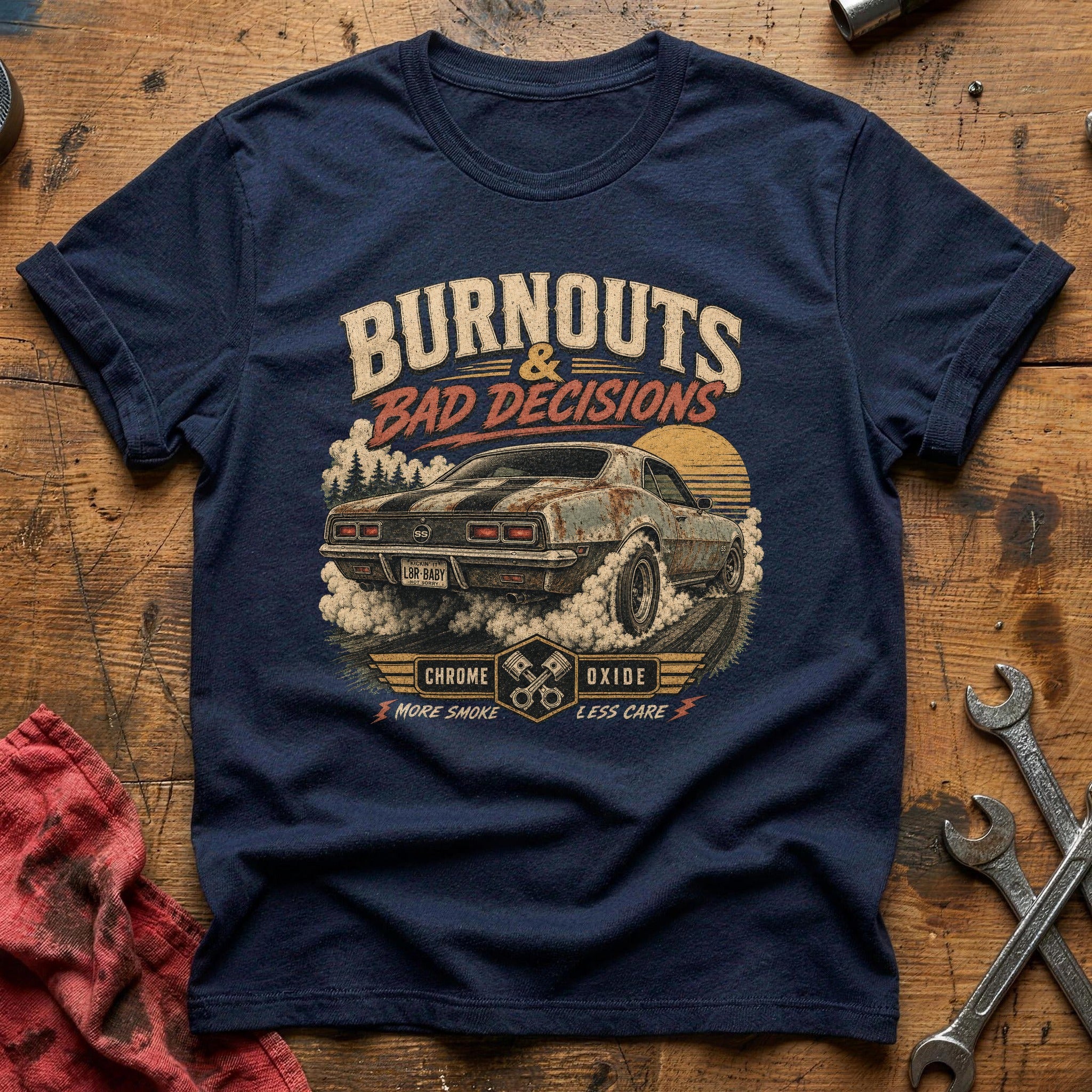 Burnouts & Bad Decisions T-Shirt - Navy