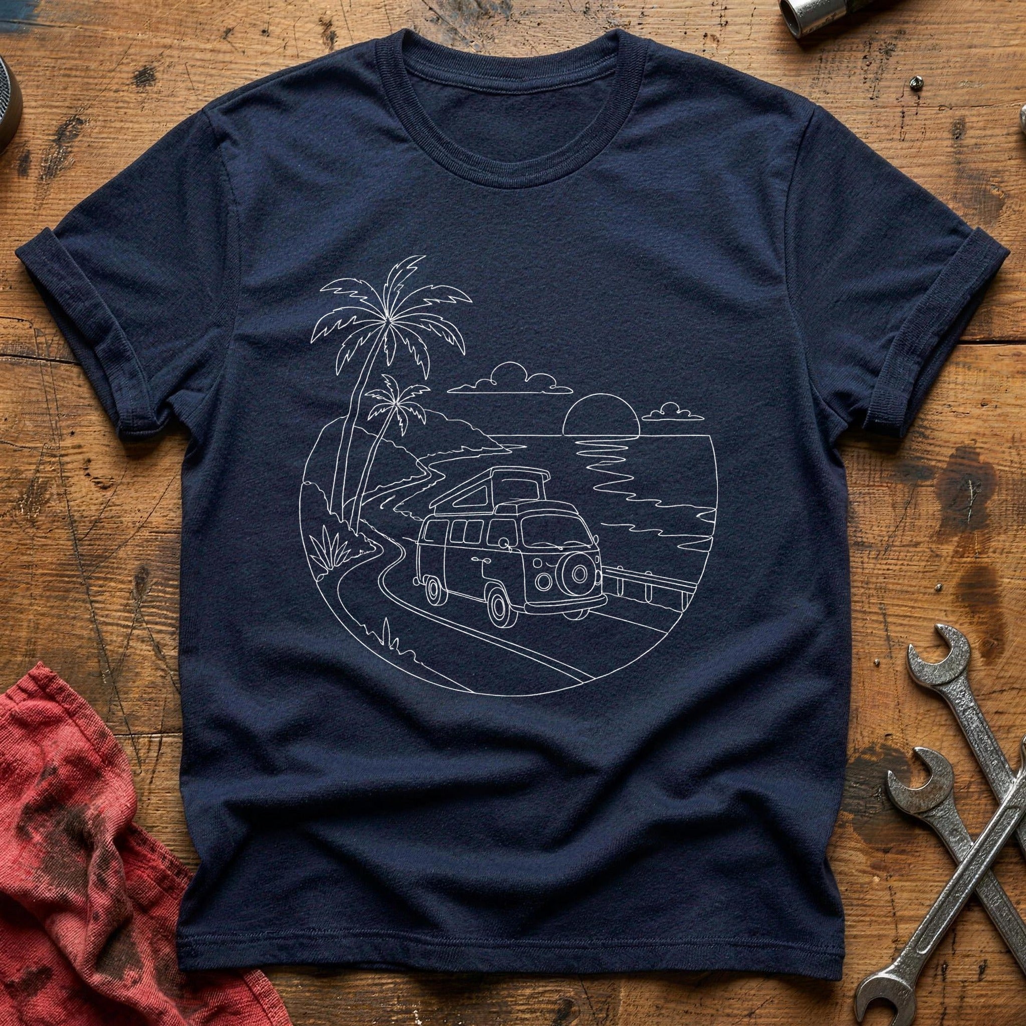 Camper Van Coast Sunset 63 T-Shirt - Navy
