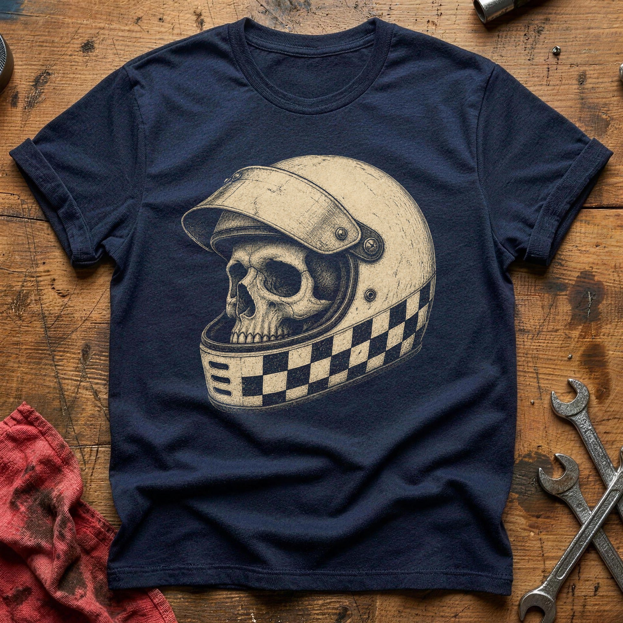 Checkered Skull T-Shirt - Navy