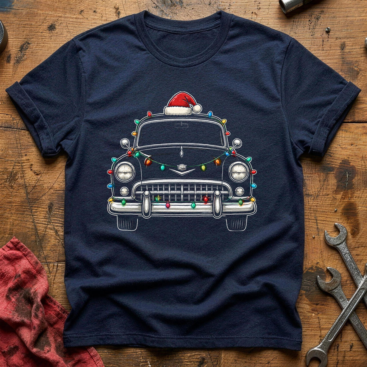 Classic Sedan Christmas Lights 55 T-Shirt - Navy