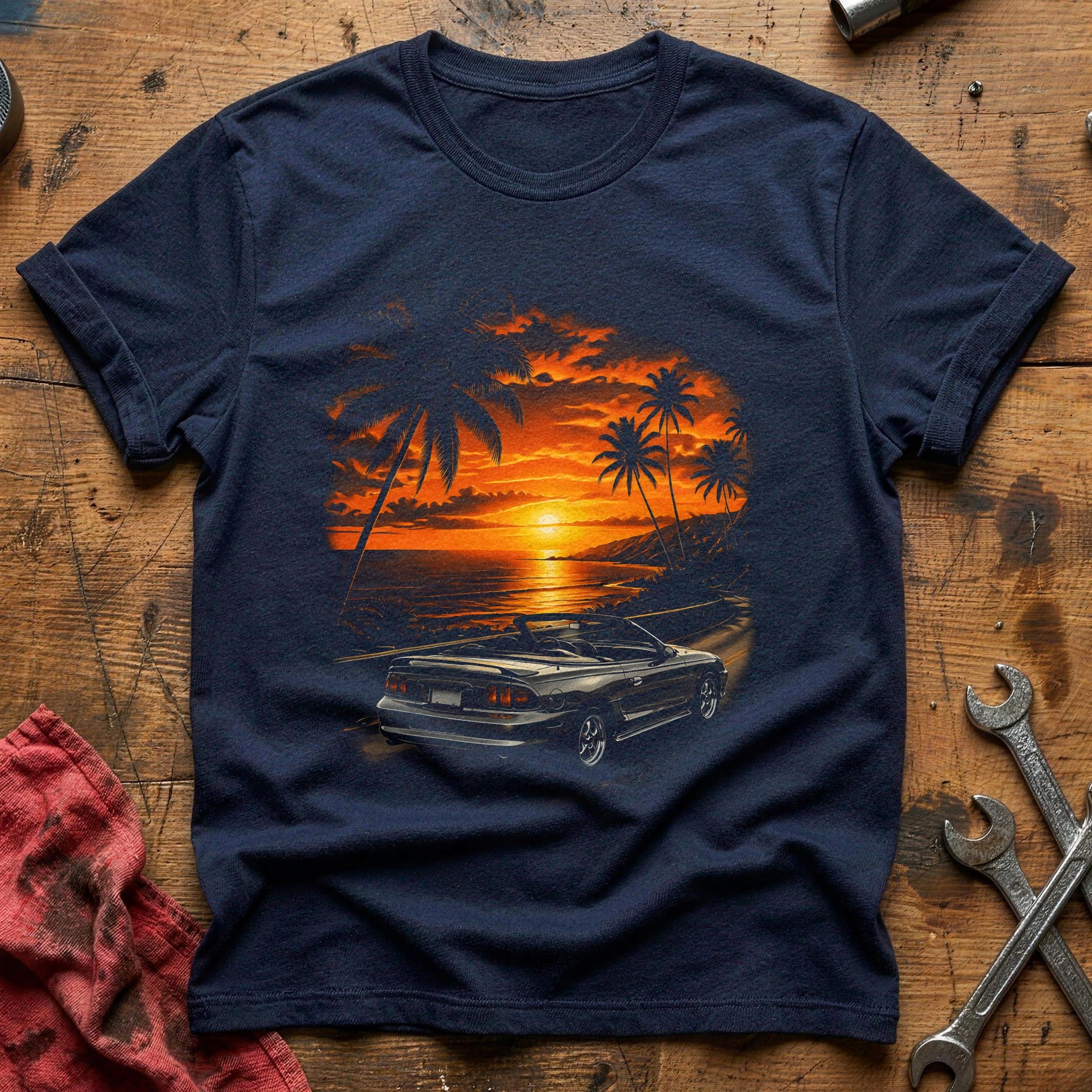 Convertible Beach Sunset T-Shirt - Navy