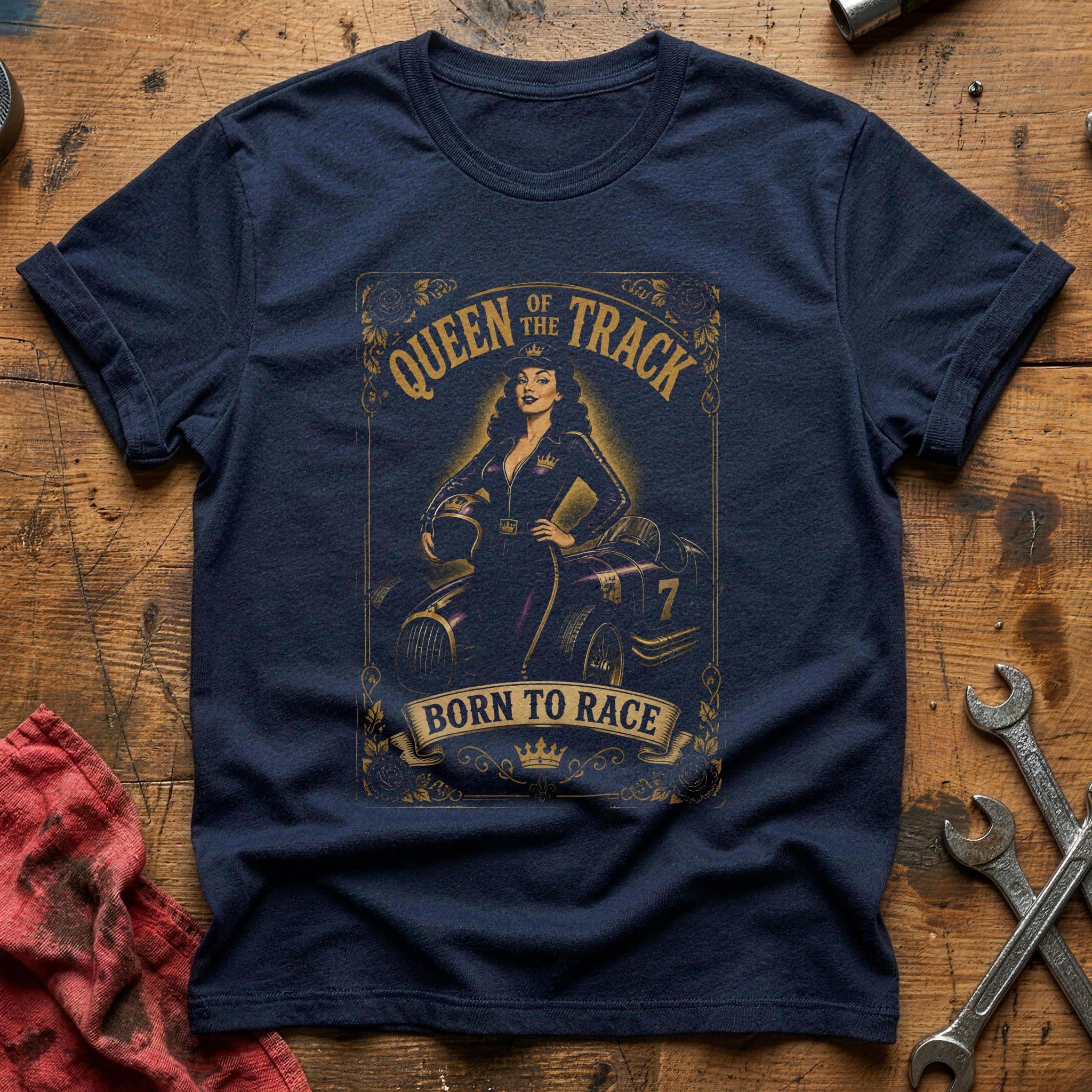 Crown & Checkered T-Shirt - Navy