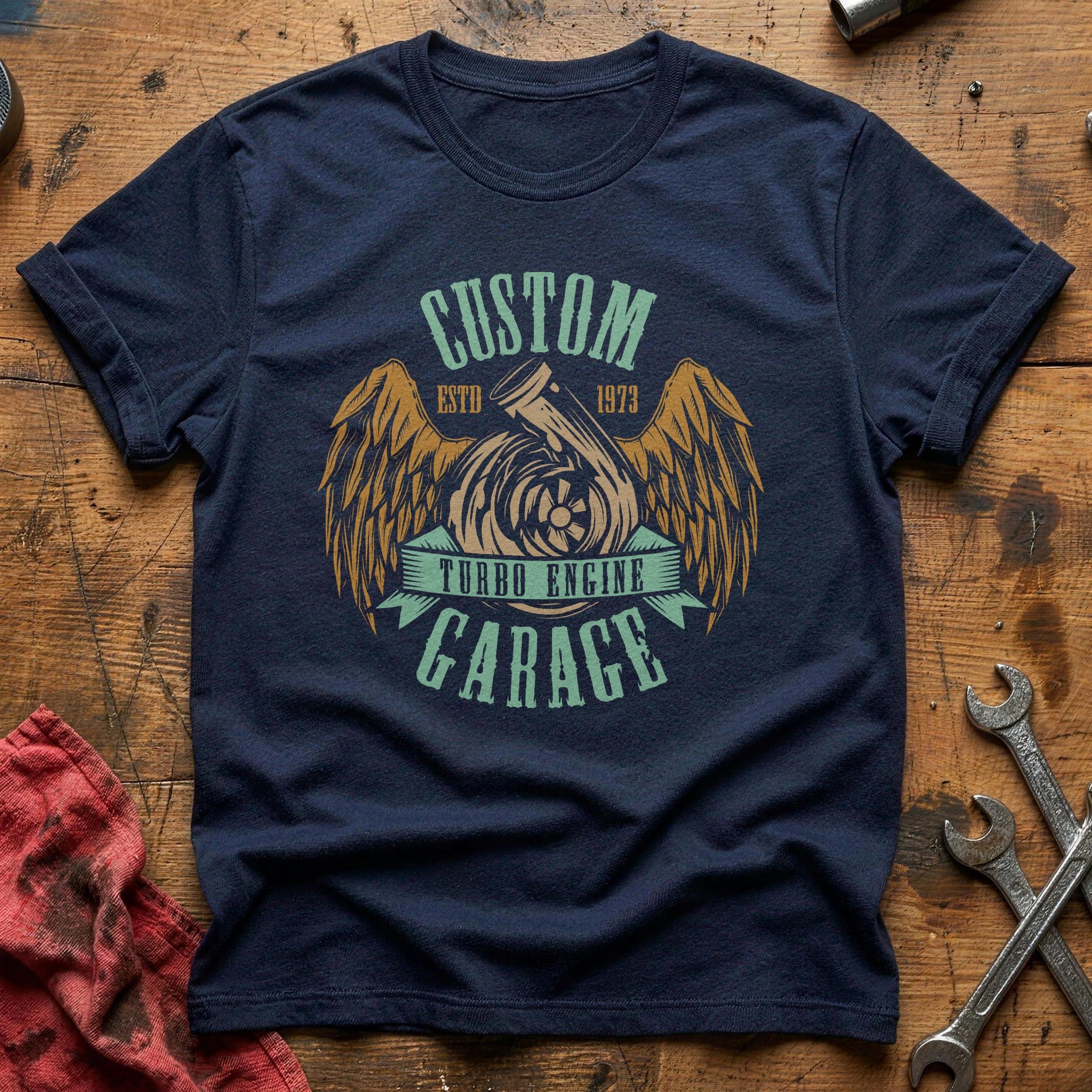 Custom turbo engine garage T-Shirt - Navy