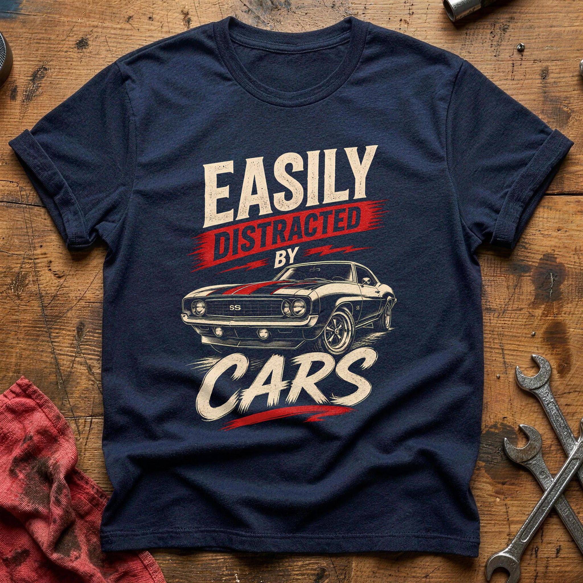 Distracted By Cars T-Shirt - Navy