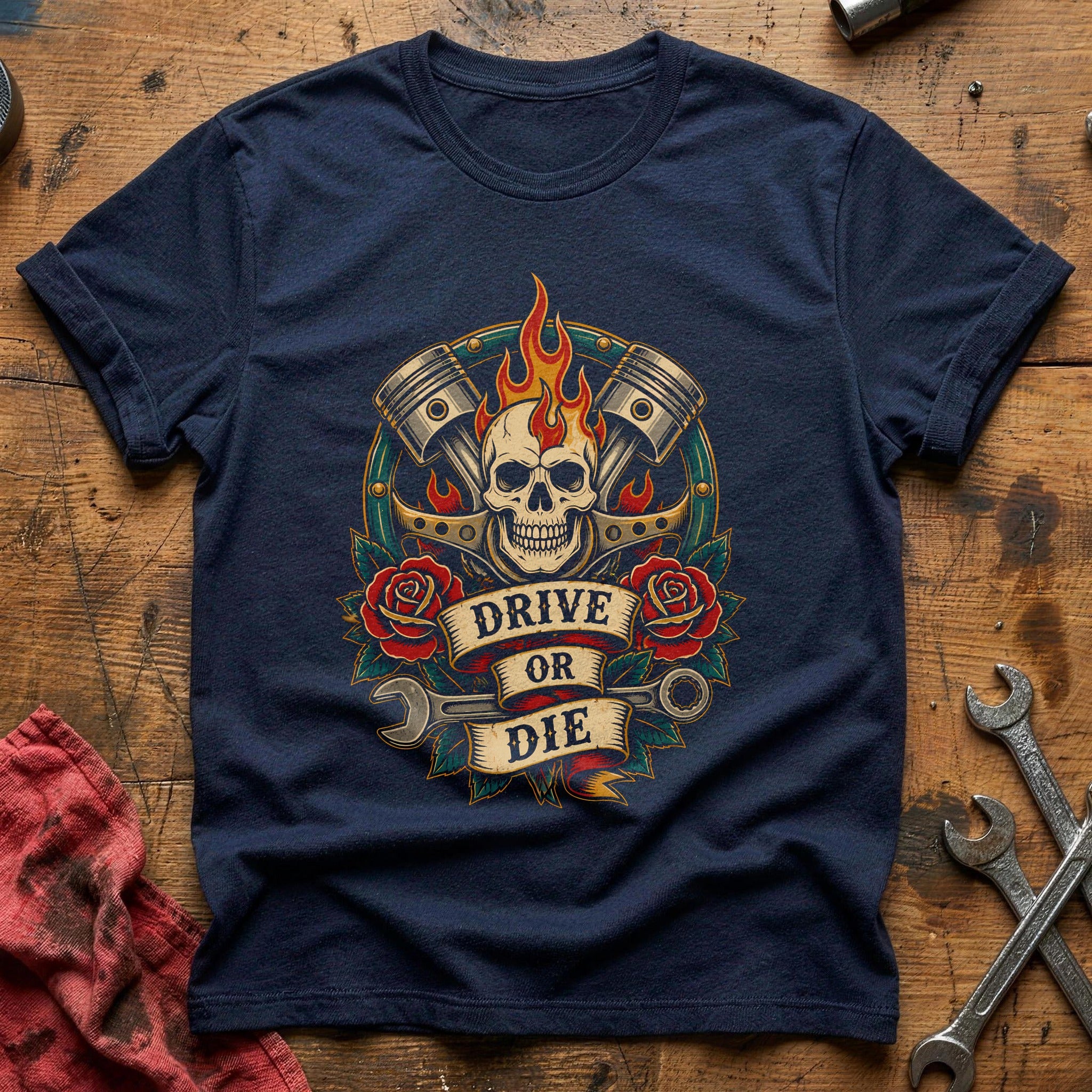 Drive Or Die Tattoo 52 T-Shirt - Navy