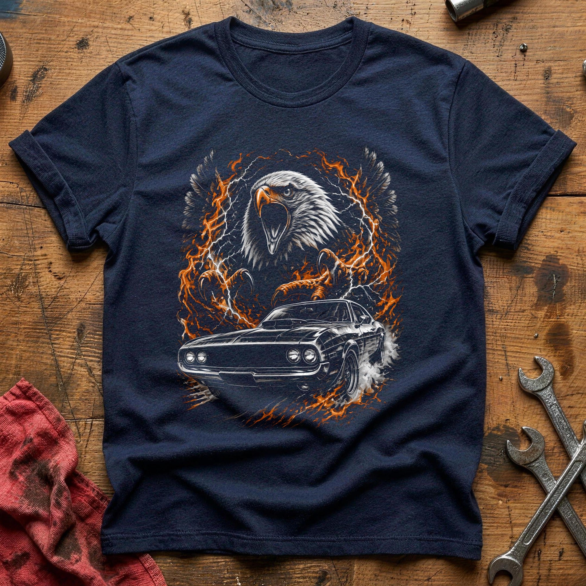 Eagle Muscle Car Fire T-Shirt - Navy