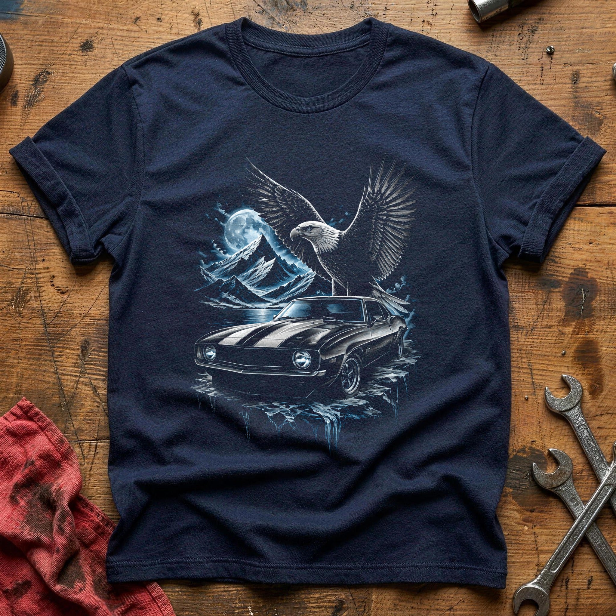 Eagle Muscle Car Moon T-Shirt - Navy
