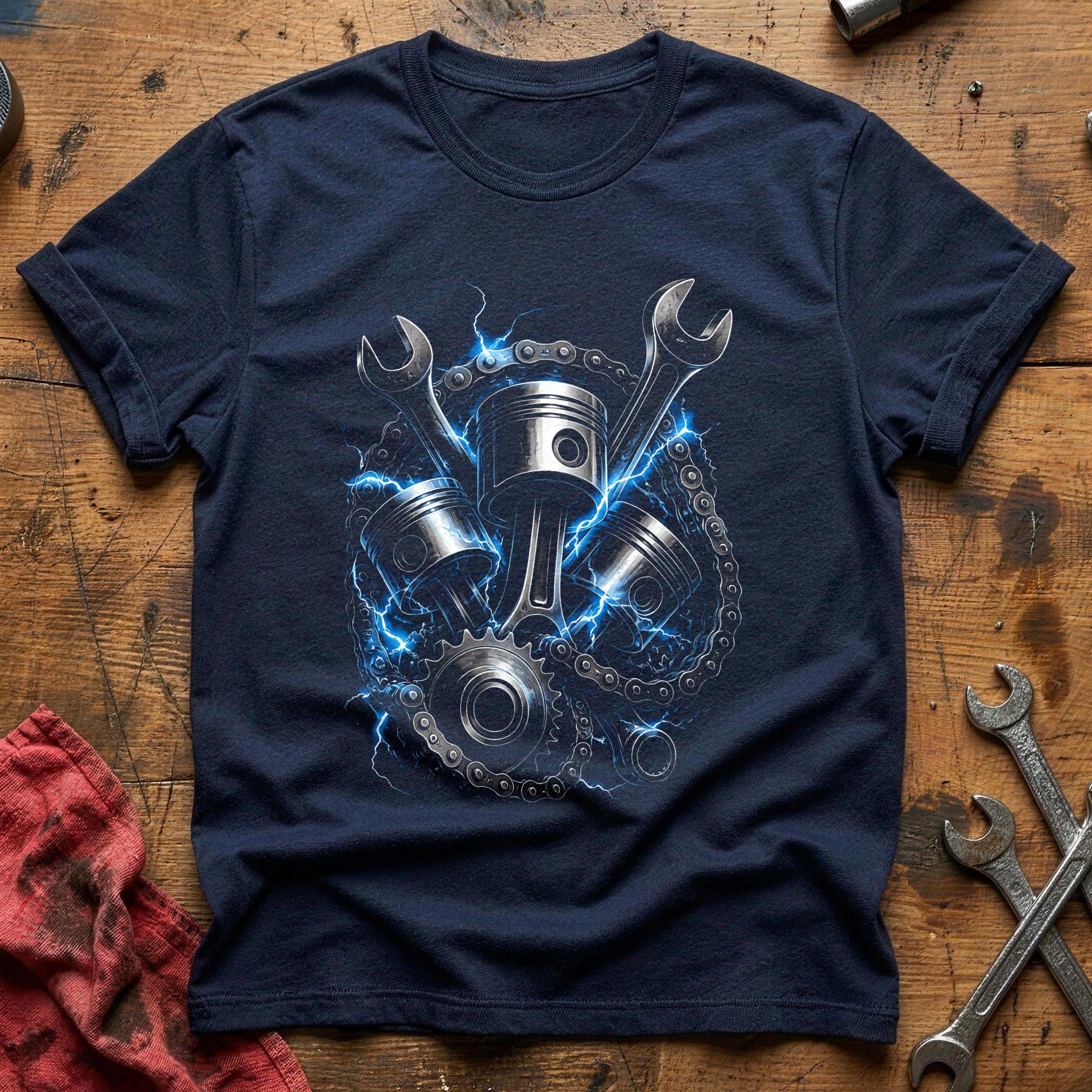 Engine Pistons Lightning T-Shirt - Navy