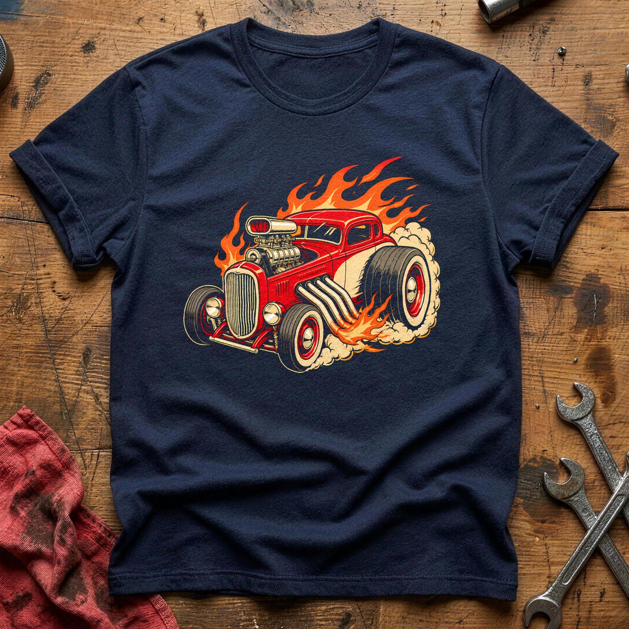Flames & Chrome T-Shirt - Navy