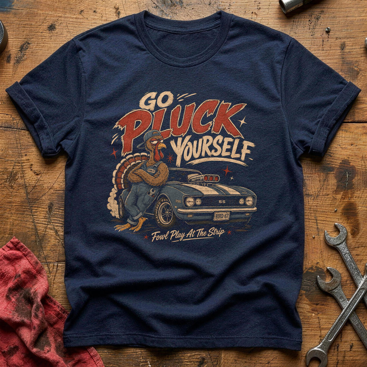 Go Pluck Yourself Fowl Play 7 T-Shirt - Navy