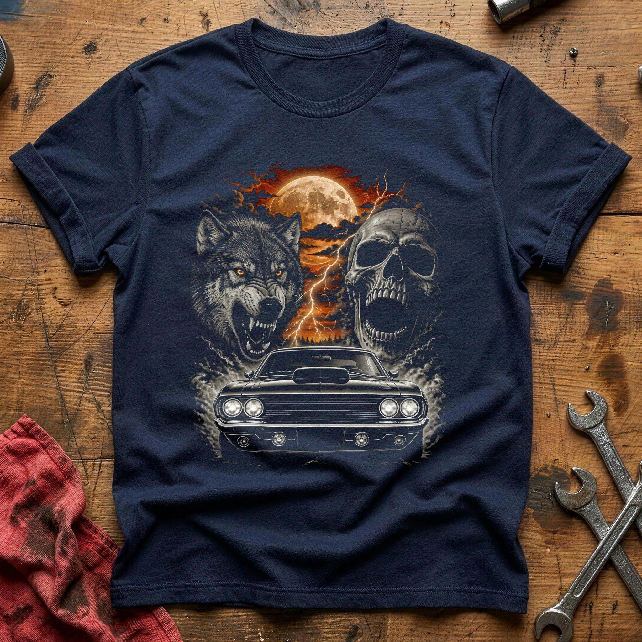 Grand Hotrod Wolf Skull 19 T-Shirt - Navy