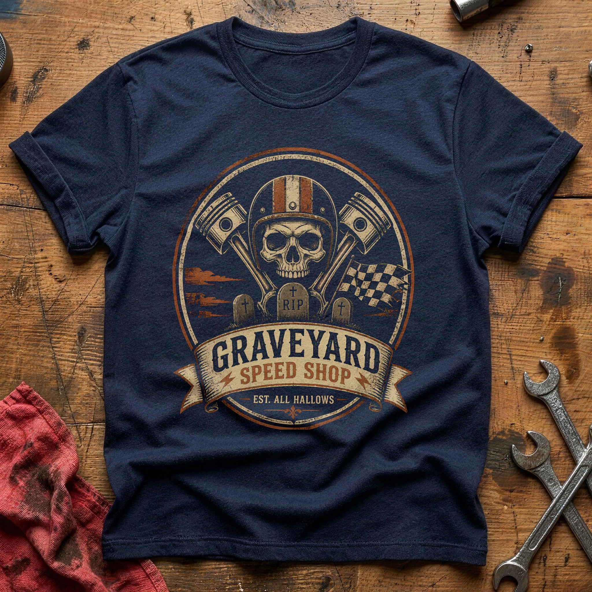 Graveyard Speed Shop Emblem 21 T-Shirt - Navy