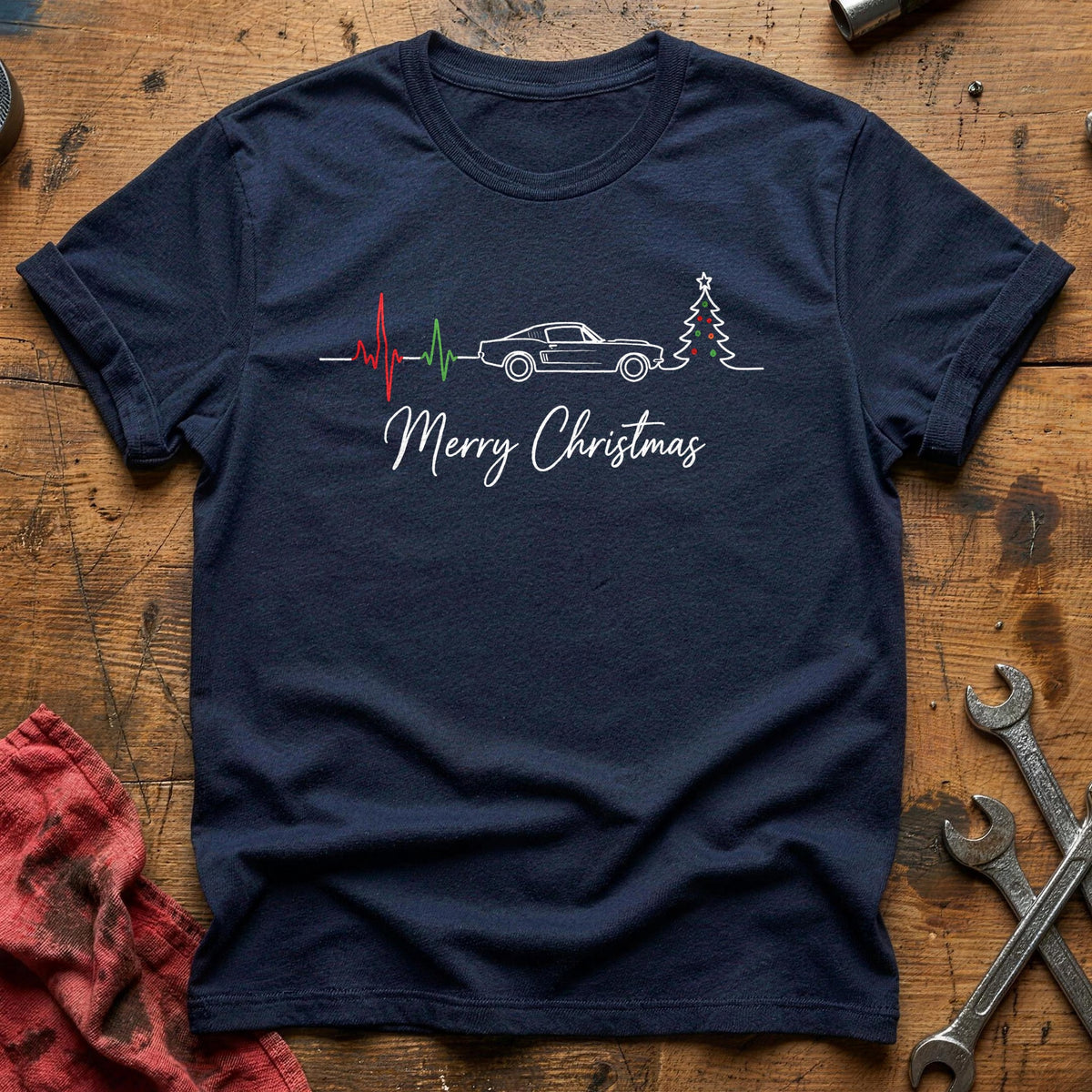 Heartbeat Line Merry Christmas 18 T-Shirt - Navy