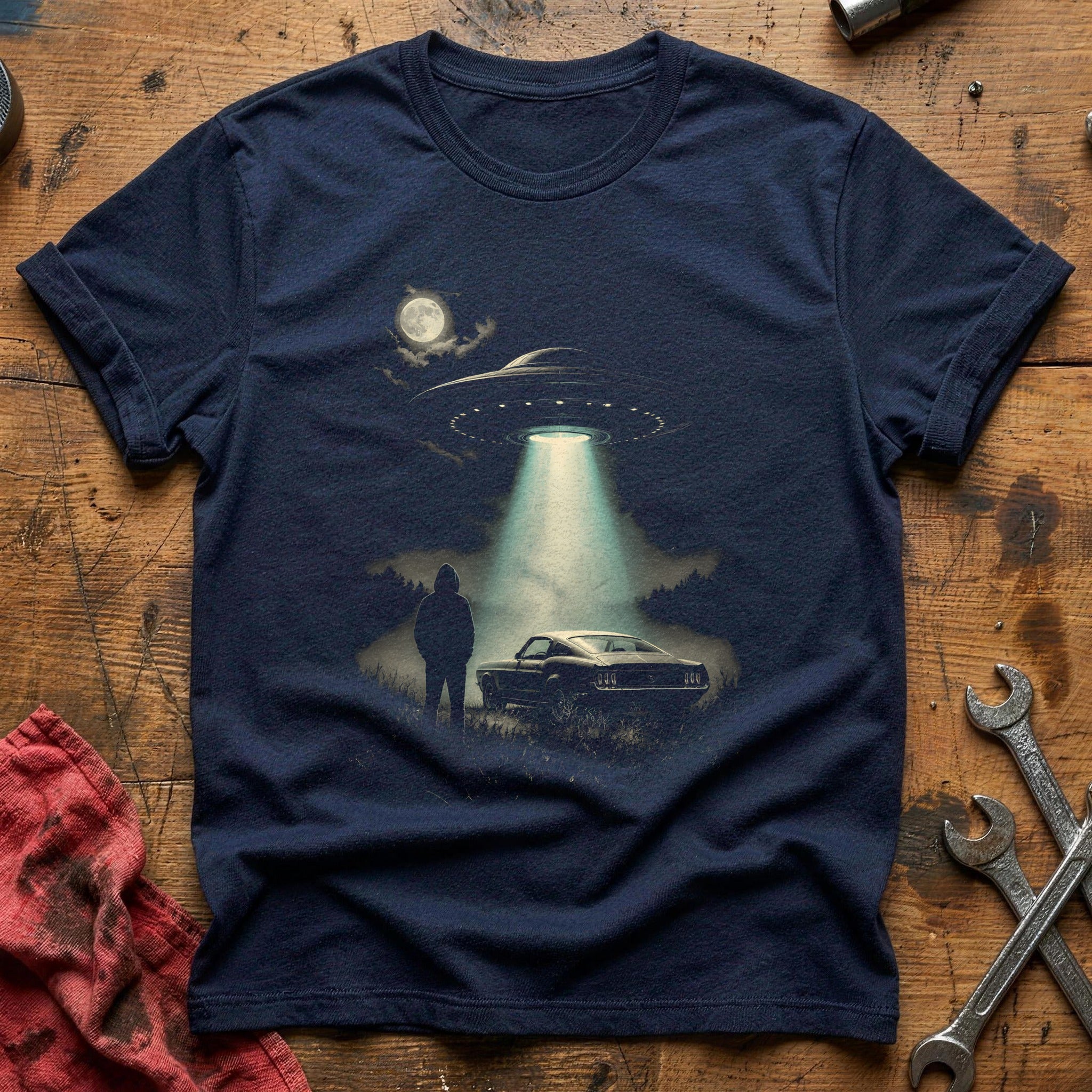 Hooded UFO Musclecar 27 T-Shirt - Navy