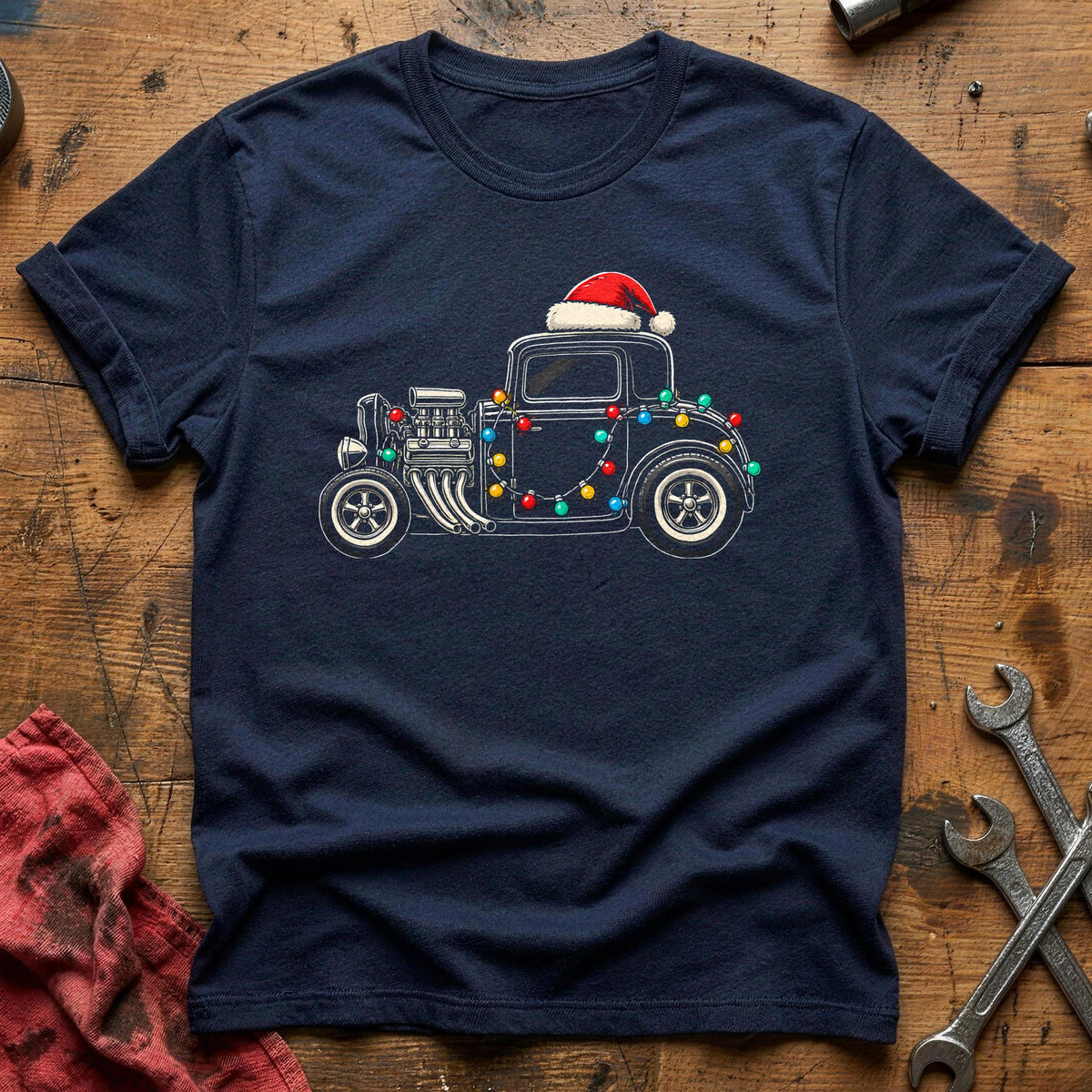 Hot Rod Christmas Lights 14 T-Shirt - Navy